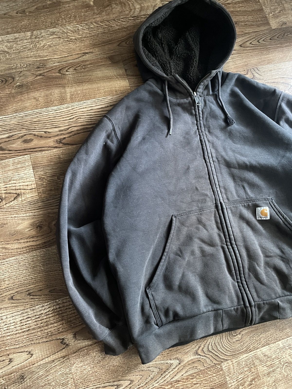 Vintage Carhartt Zip Hoodie Logo Workwear y2k Sun faded