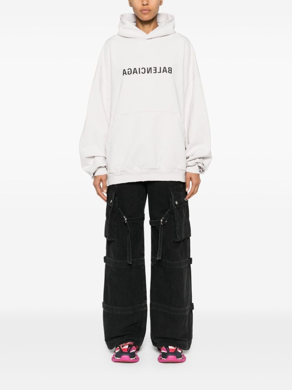 Balenciaga o1tr1nto0725 Mirror Torn Hoodie Large Fit in Off White Size US S / EU 44-46 / 1 - 2 Thumbnail