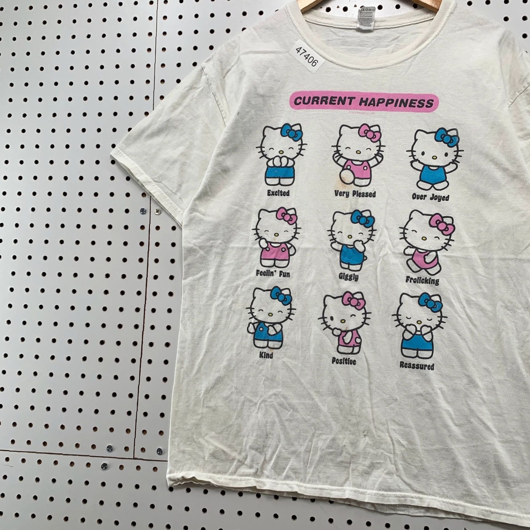 Fruit Of The Loom Hello Kitty Funny Happiness T Shirt Mens Large White Cartoon Short Sleeve Nike? Size US L / EU 52-54 / 3 - 5 Thumbnail