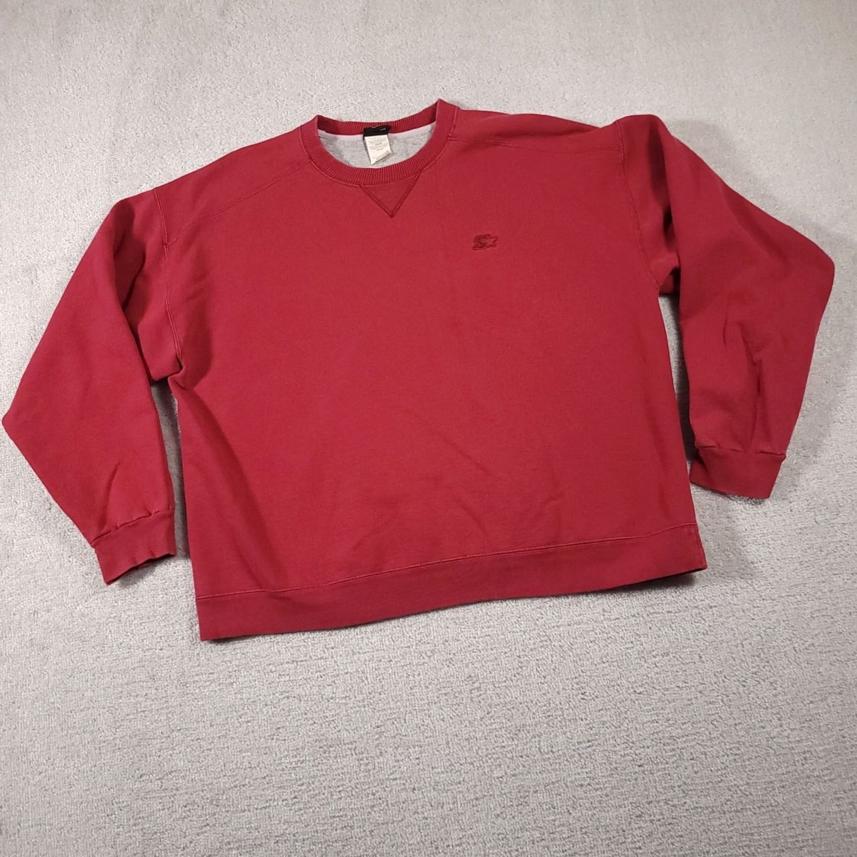 Starter VINTAGE Starter Pullover Sweatshirt Crewneck Mens Large Red Faded Blank 90s Sports Heavyweight Cotton Polyester Fabric Fleece Size US L / EU 52-54 / 3 - 2 Thumbnail