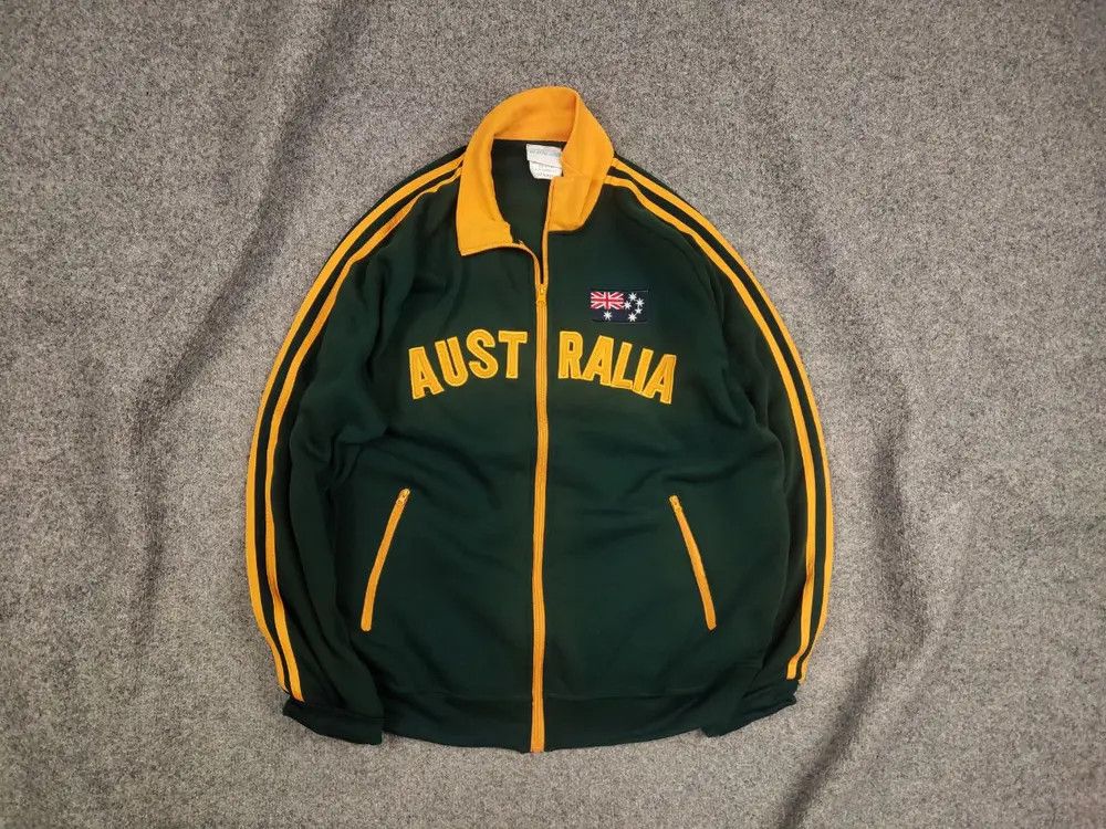 Vintage RARE Australia Big Logo Zip Track Green Jacket Y2K