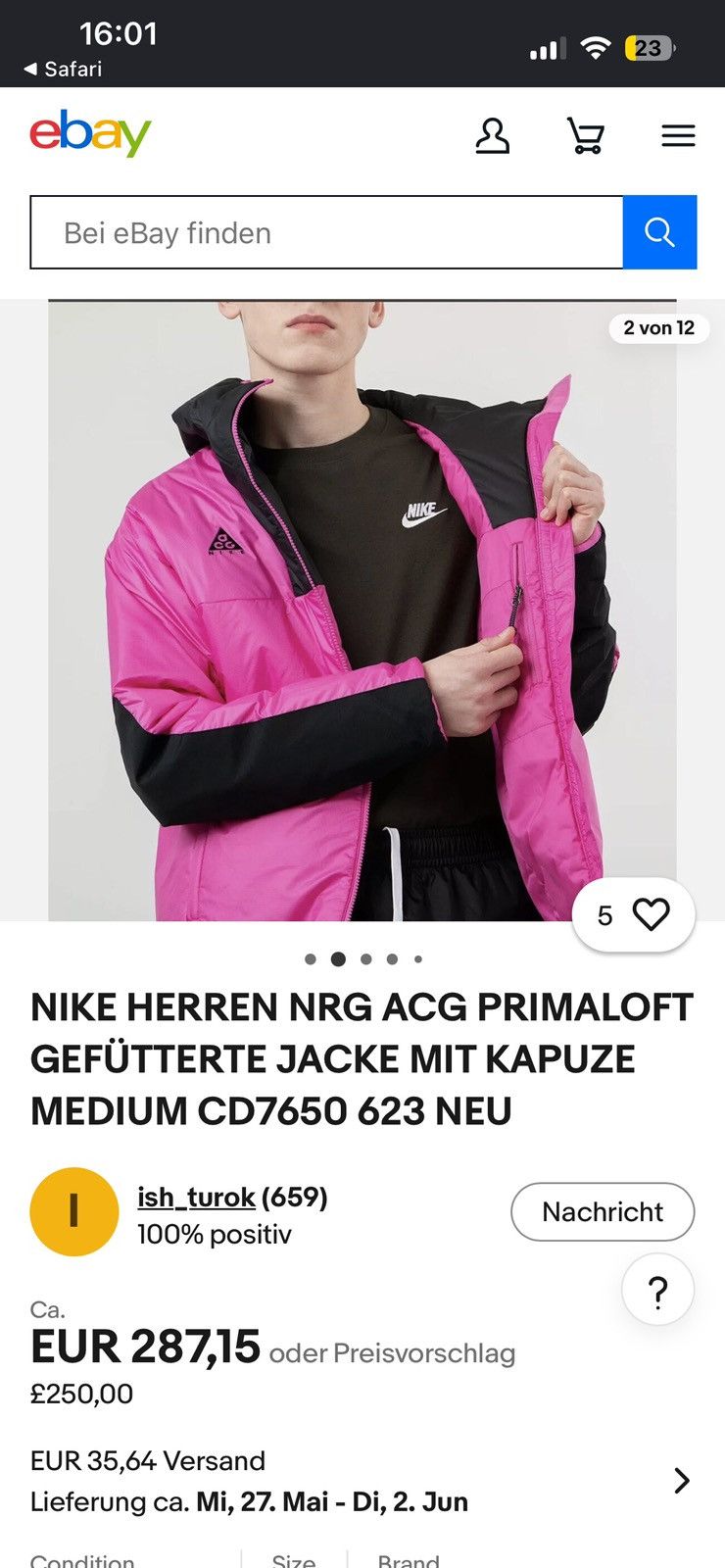 Nike ACG Nike ACG PrimaLoft Pink Black Jacket Size US M / EU 48-50 / 2 - 9 Thumbnail