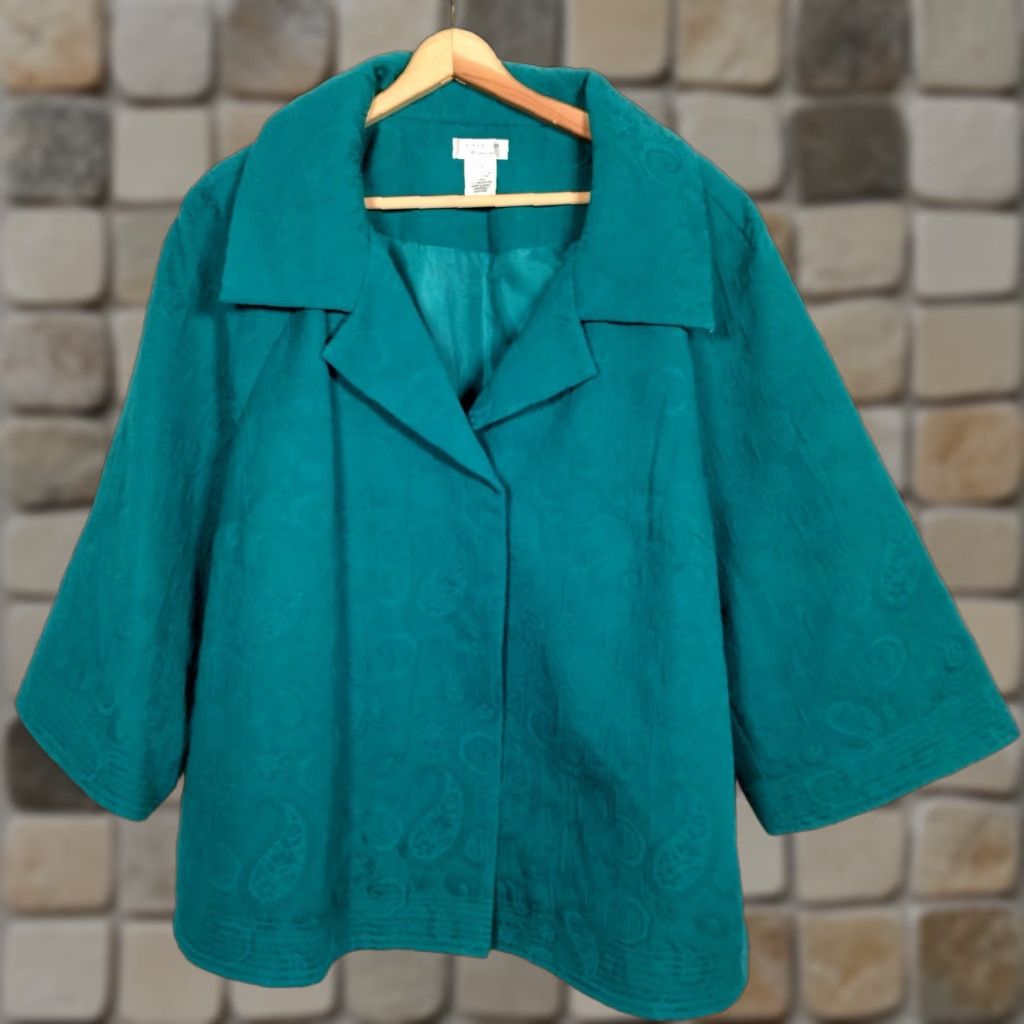 Laura Ashley Laura Ashley Blazer Jacket Kimono 2X Teal Paisley Tapestry Snap 3/4 Sleeve Office Wear Women's Modern Classic Size XXL / US 16-18 / IT 52-54 - 1 Thumbnail