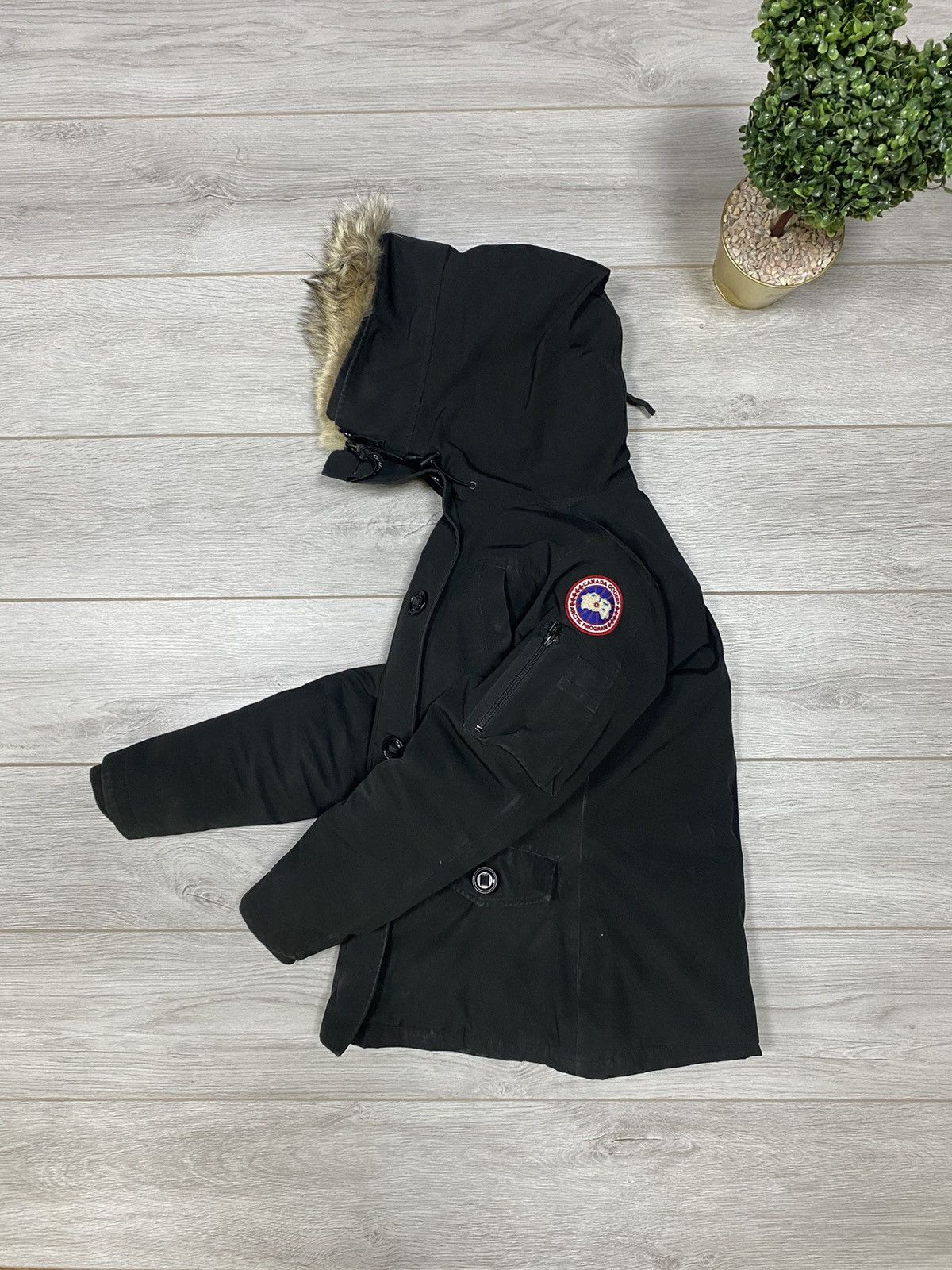 image of Canada Goose Down Parka Coyote Fur Buttons in Black, Women's (Size Small)