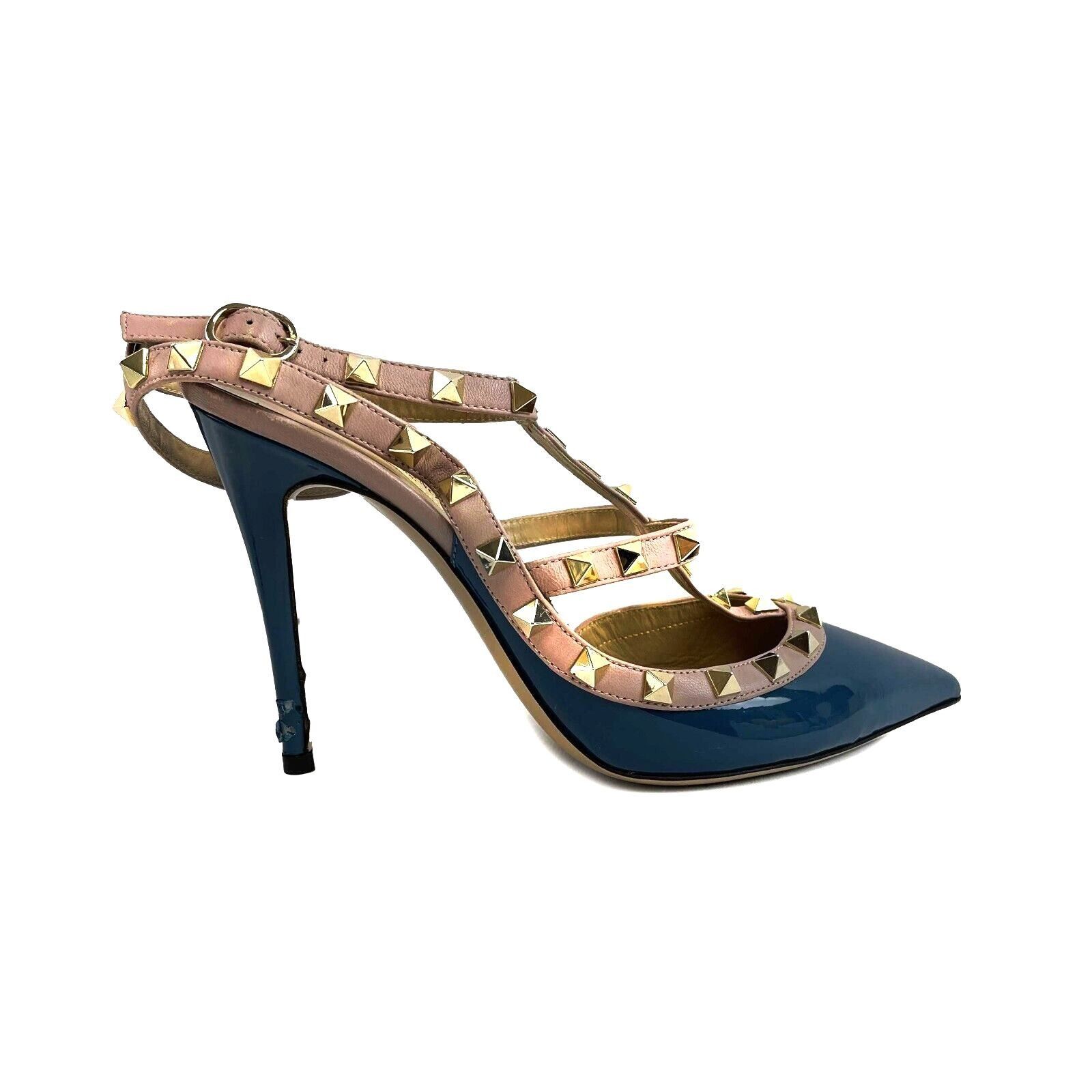 image of Valentino Rock Stud Pumps Patent Leather Ocean Blue 38 Us 8 Shoes, Women's