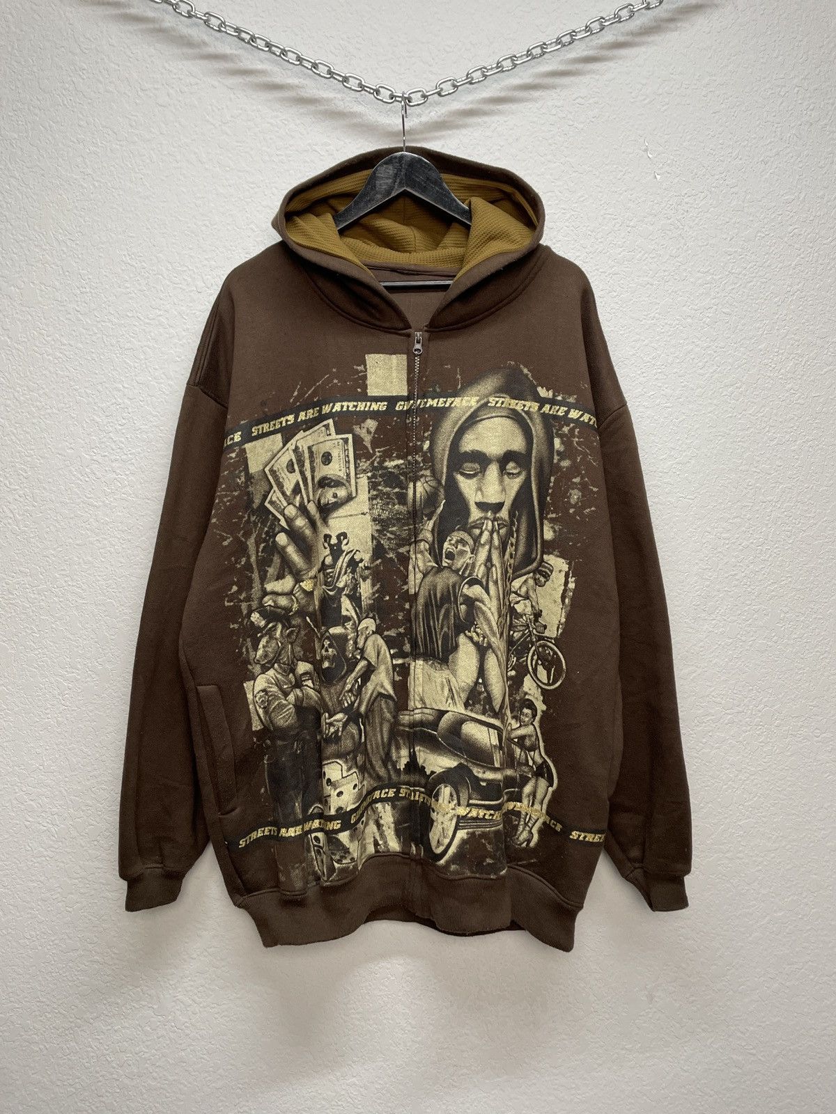 Vintage Y2K Kanye West Style Boxy Fit Over Print Hoodie 00s
