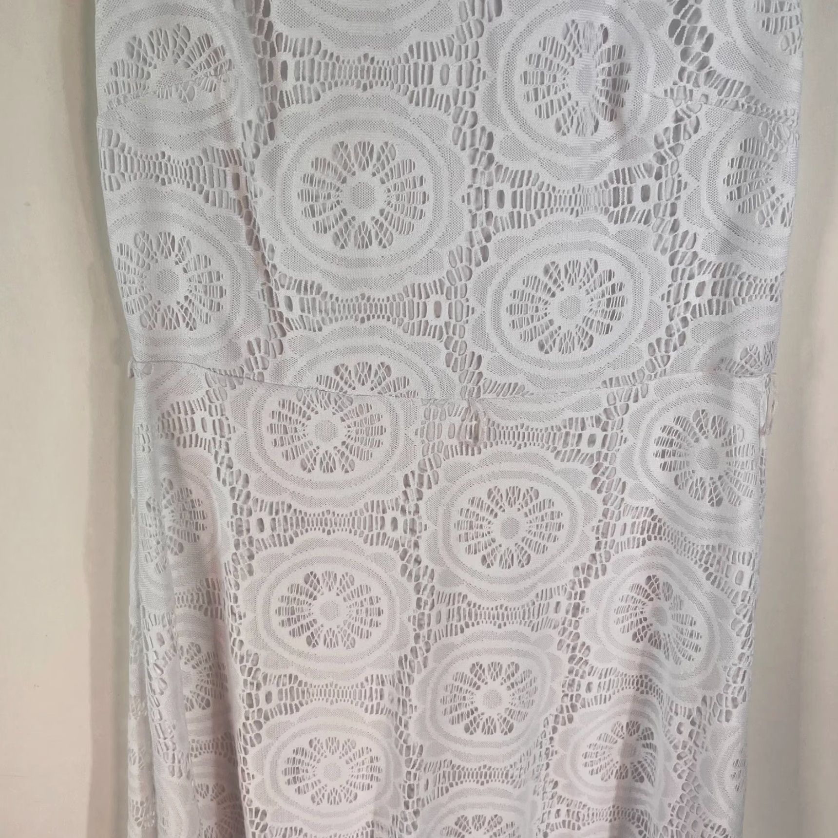 Vintage VINTAGE CATO Lace Lined Sleeveless Dress Midi Womens 12 White Poly Geometric 70s 80s Dress Women Size XL / US 12-14 / IT 48-50 - 4 Thumbnail