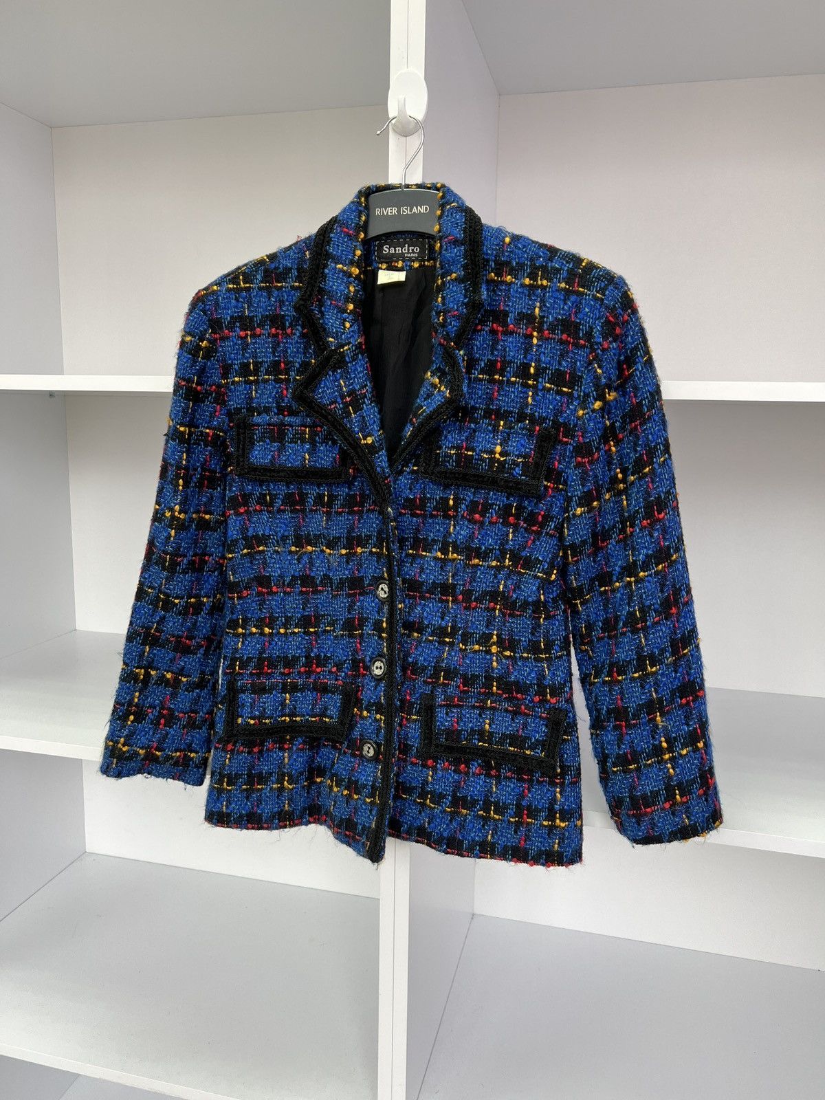 Designer × Sandro × Vintage Vintage Sandro Paris Reversible Floral Knit Blue Blazer Size M / US 6-8 / IT 42-44 - 4 Thumbnail