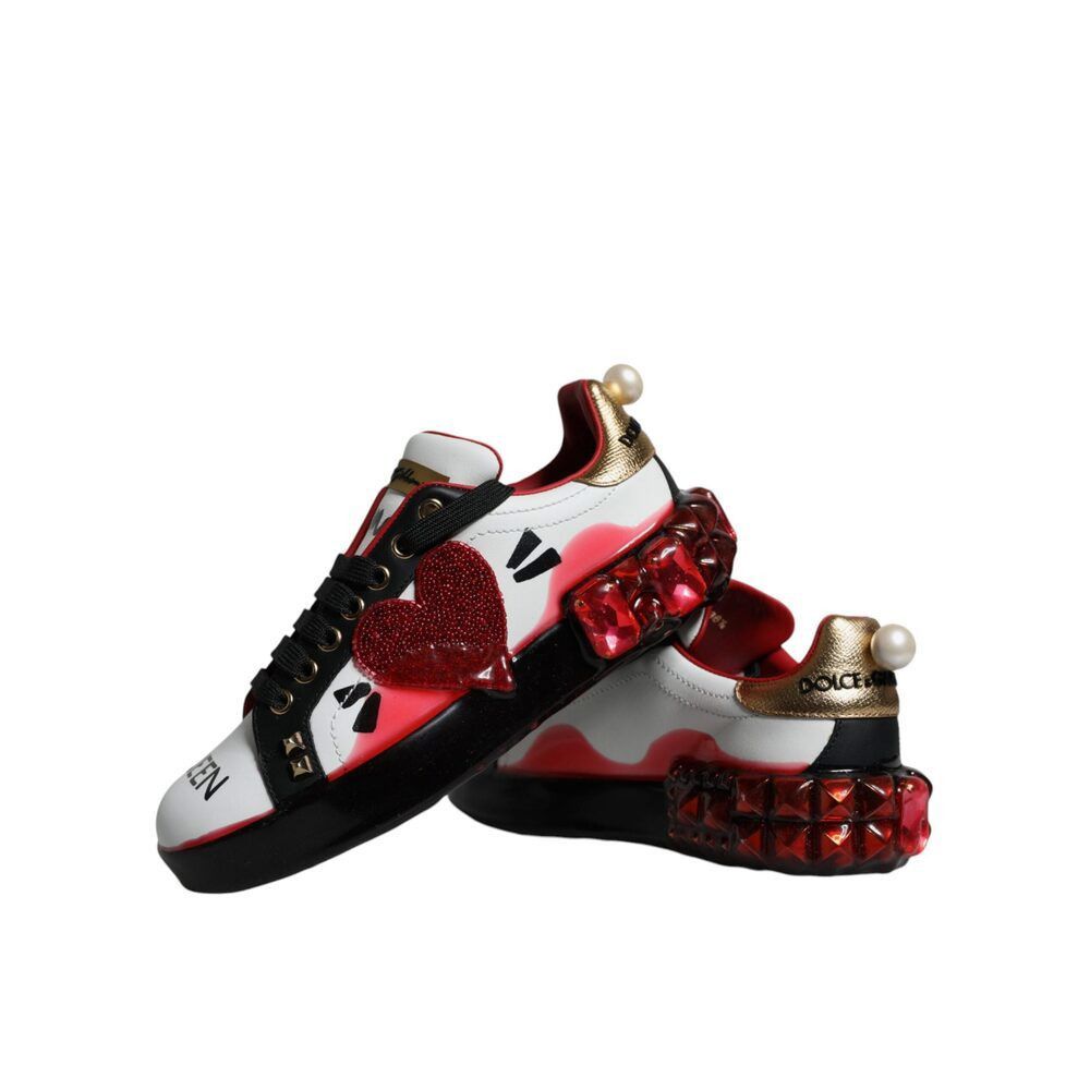 Dolce & Gabbana Dolce & Gabbana White Red Crystals Leather Portofino Sneaker Size US 6.5 / IT 36.5 - 7 Thumbnail