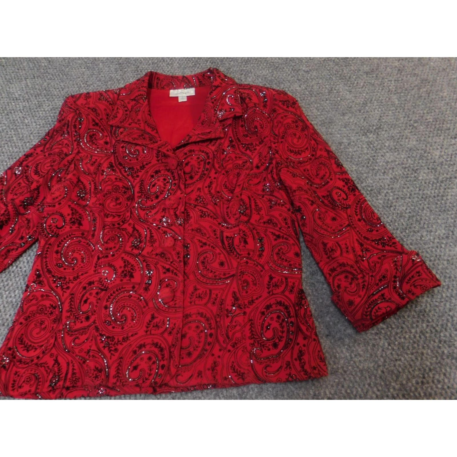 Vintage Dressbarn Blazer Jacket Womens M Red Floral Long Sleeve Lightweight Polyester Casual Business Size M / US 6-8 / IT 42-44 - 2 Thumbnail