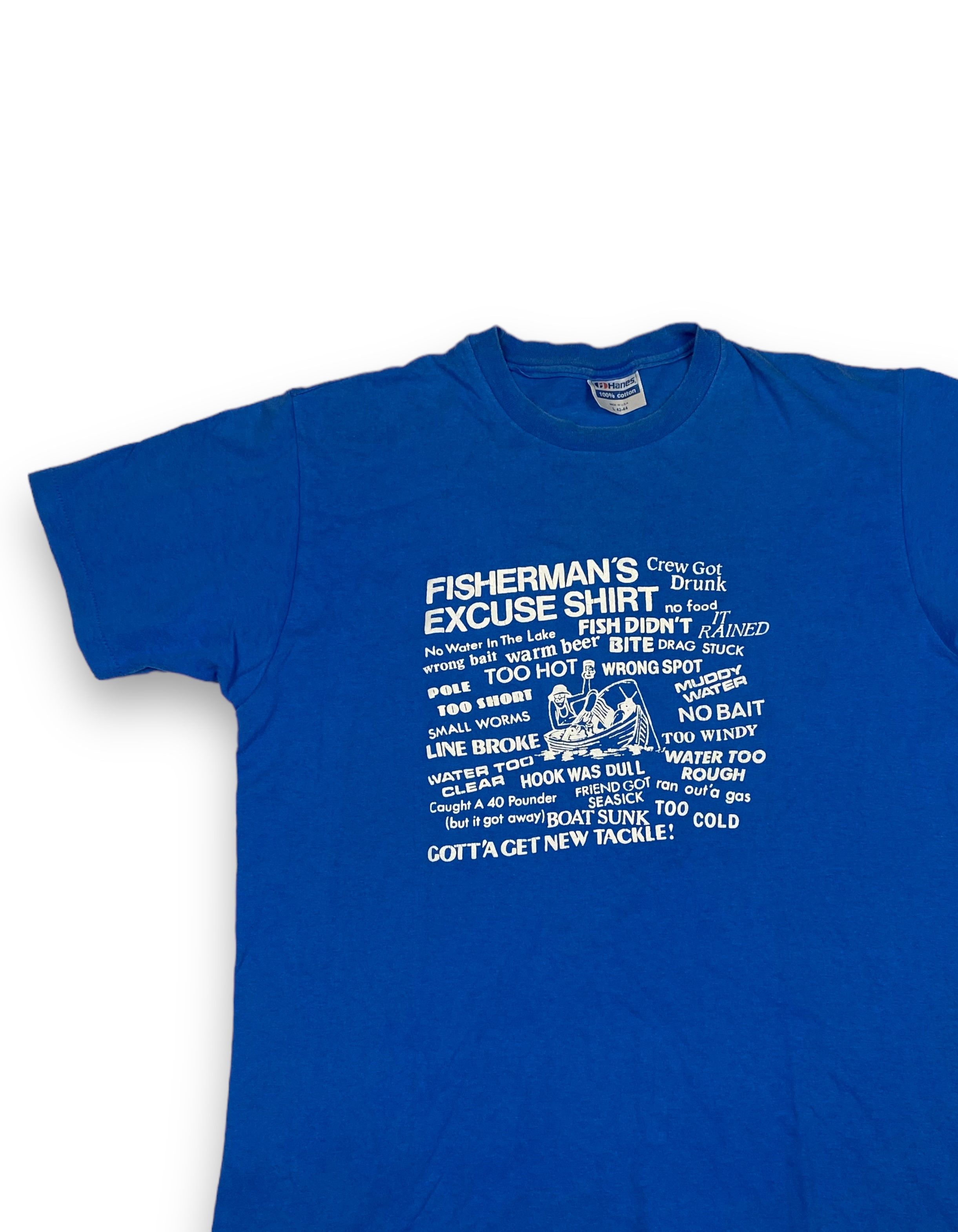 Other Vintage HANES Single Stitch Graphic Blue Print T-Shirt M619 Size US M / EU 48-50 / 2 - 3 Thumbnail