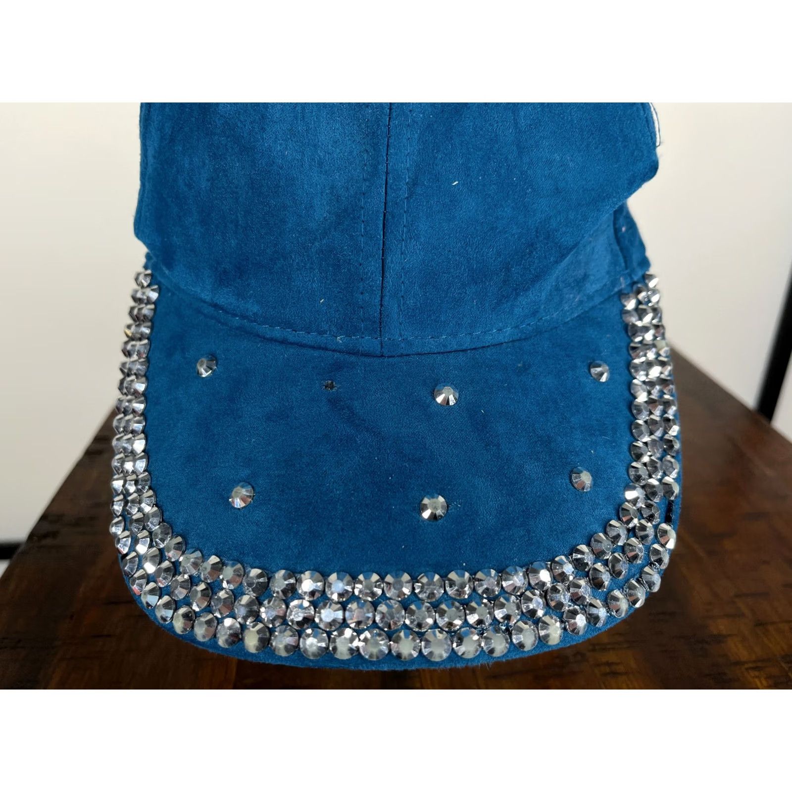 Vintage Nike Hat Cap Strap Back Womens One Size Blue Rhinestone Bling Jeweled Polyester Blend Strap Back Adjustable Fashion Hat Size ONE SIZE - 3 Thumbnail