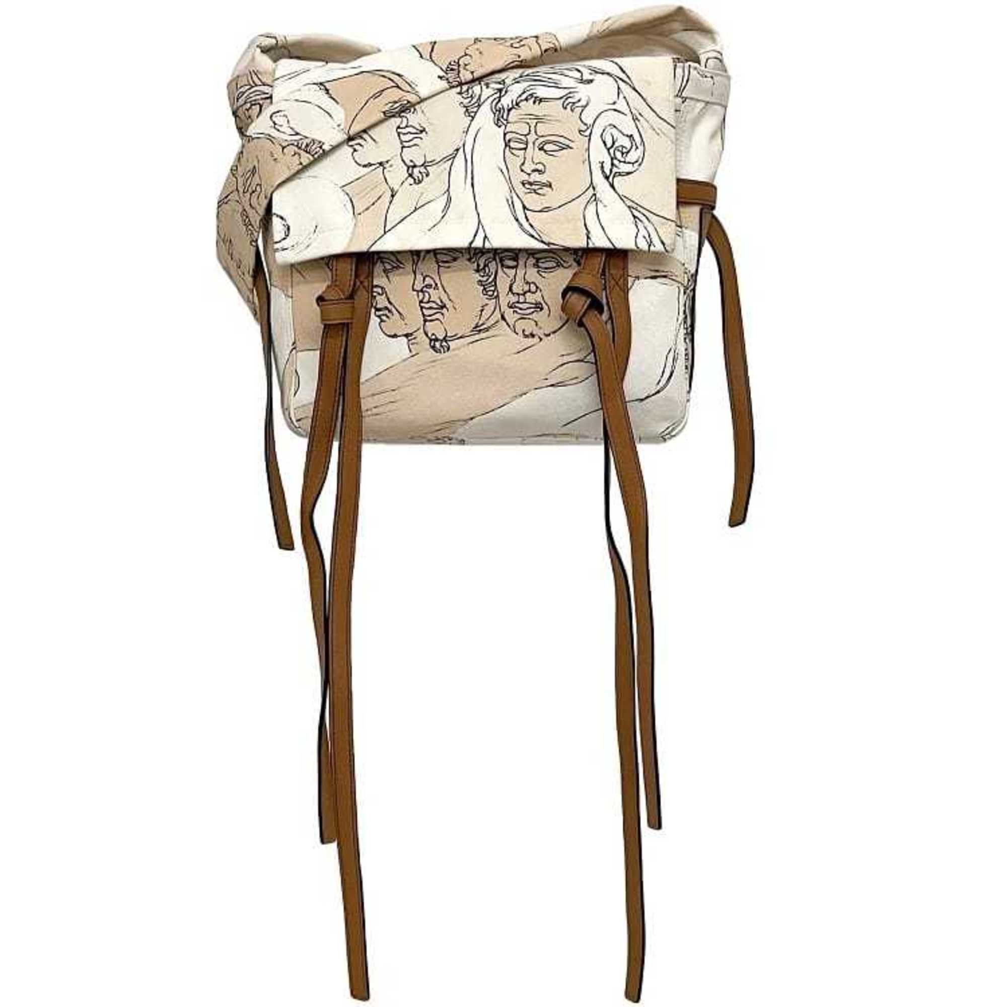 Loewe Shoulder Bag F-22991 White Pink Beige Brown Faces Anagram Large Cotton Canvas Leather 651850 Crossbody Collection Face Big Tote, Women's