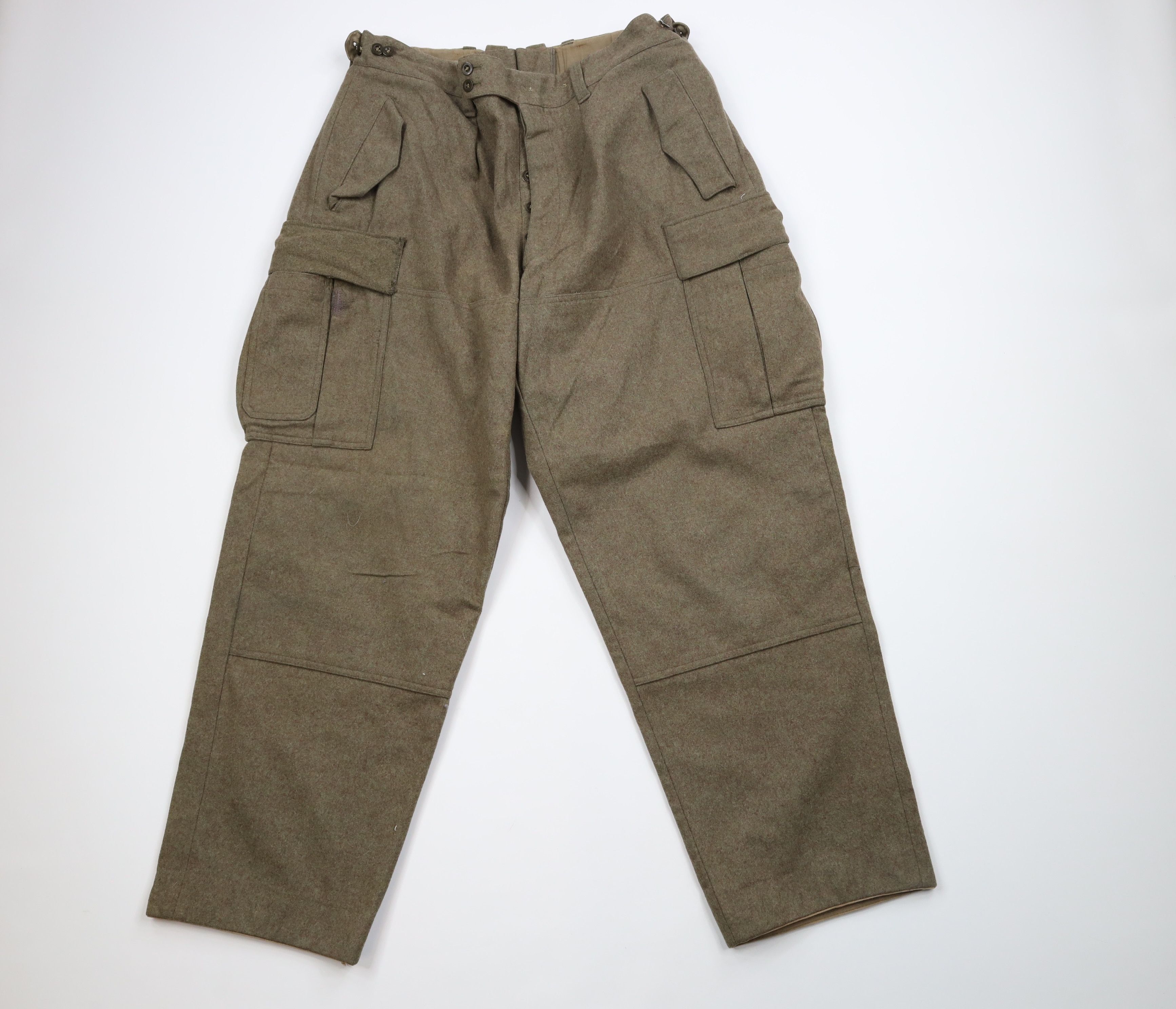 image of Vintage 70's Military Heavy Wide Leg Button Fly Cargo Pants in Green, Men's (Size 34)