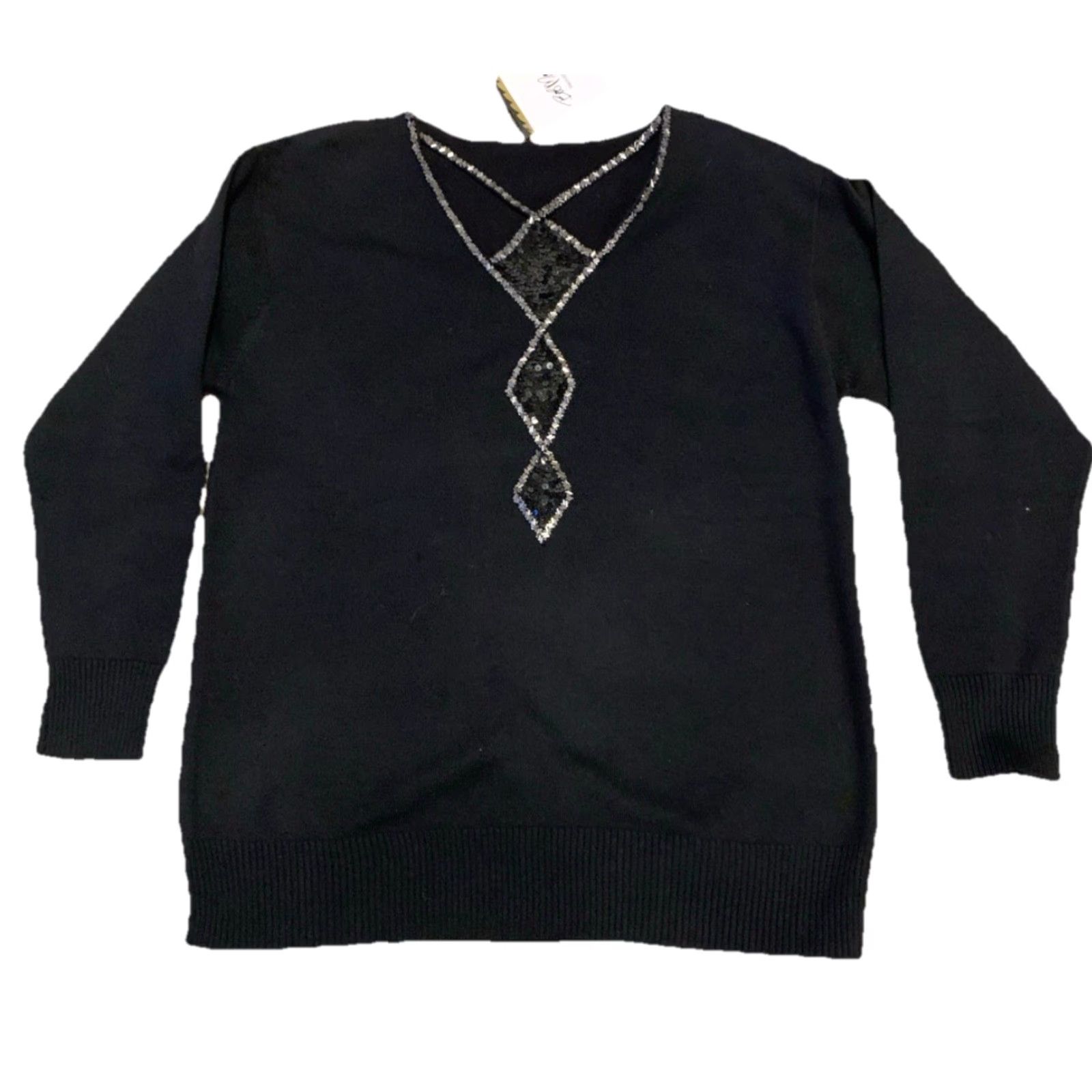 Bob Mackie Bob Mackie Sweater Shirt Women S Black Beaded Sequin L/S Wearable Art NWT 999 Size S / US 4 / IT 40 - 2 Thumbnail