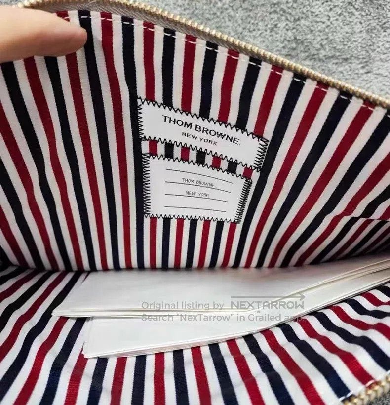 Thom Browne Thom Browne Men's Handbag Gray Four Stripe Design Size ONE SIZE - 7 Thumbnail