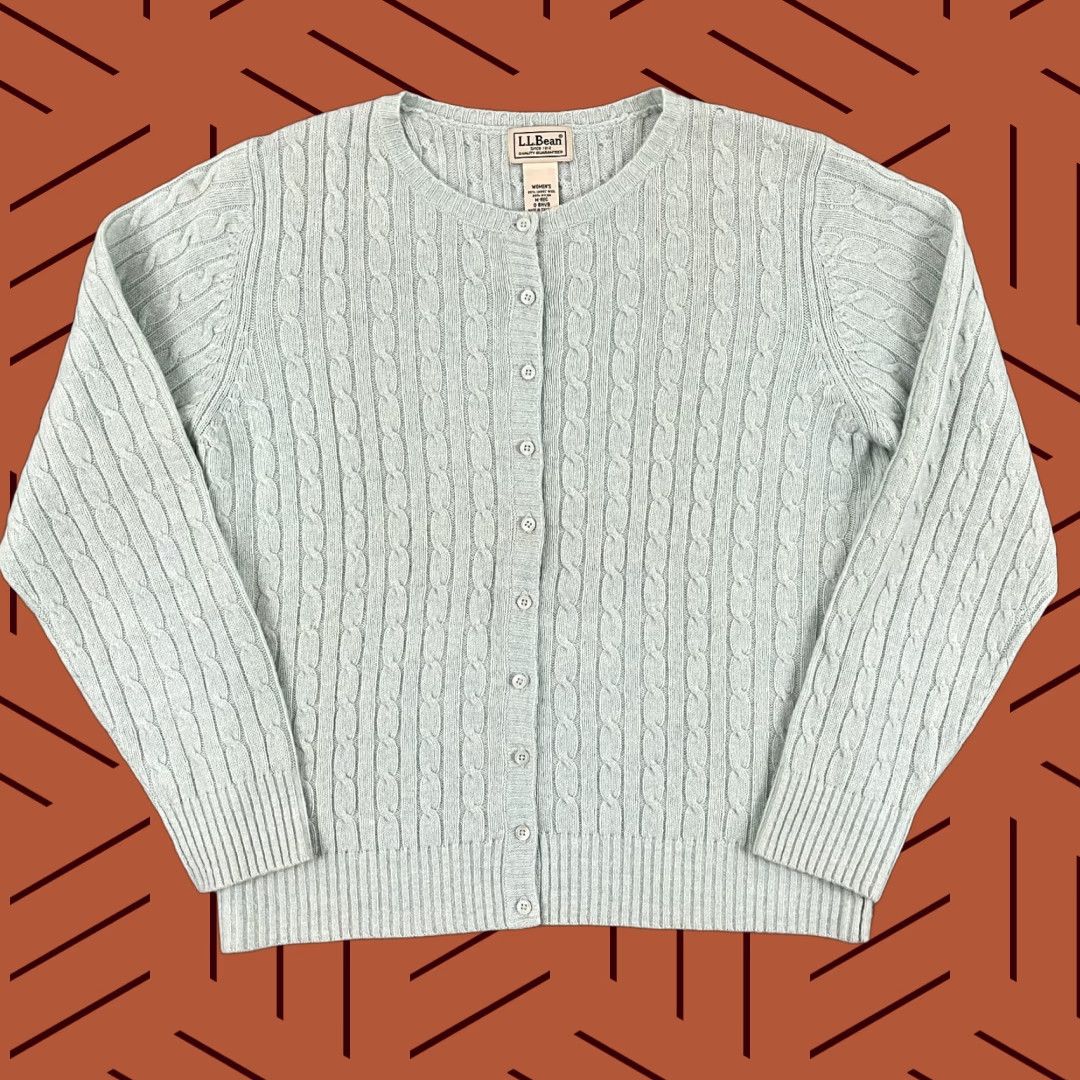 Vintage L.L.Bean Cardigan Women M Mint Green Wool Blend Knit Cardigan Sweater Long Sleeve Lightweight Breathable Womens Size M / US 6-8 / IT 42-44 - 1 Thumbnail