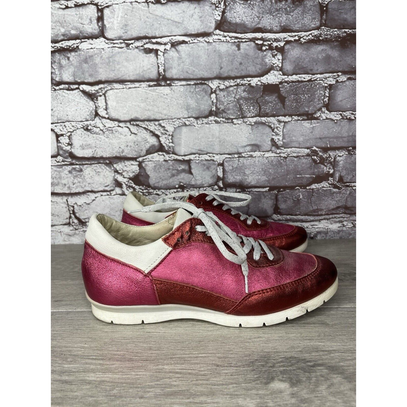 Other MJUS Pink Metallic Leather Comfort Casual Lace Up Sneakers W Size US 6.5 / IT 36.5 - 18 Thumbnail