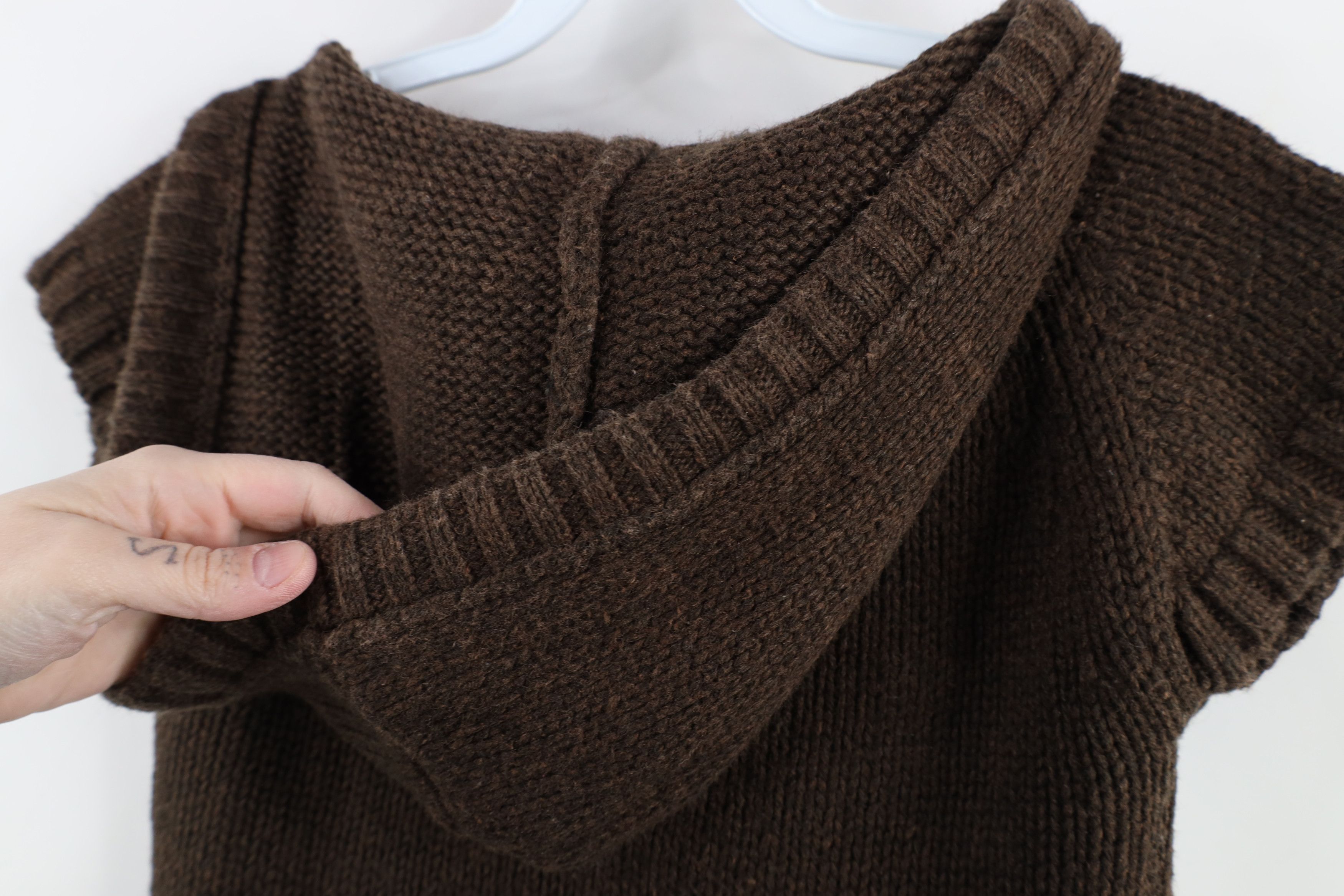 Vintage Vintage 90s Y2K Babydoll Cropped Hooded Knit Sweater Brown Size XS / US 0-2 / IT 36-38 - 10 Thumbnail