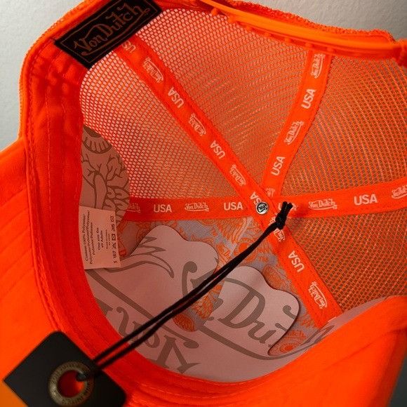 Designer × Von Dutch NWT VON DUTCH NEON ORANGE VELVET TRUCKER HAT Size ONE SIZE - 6 Thumbnail