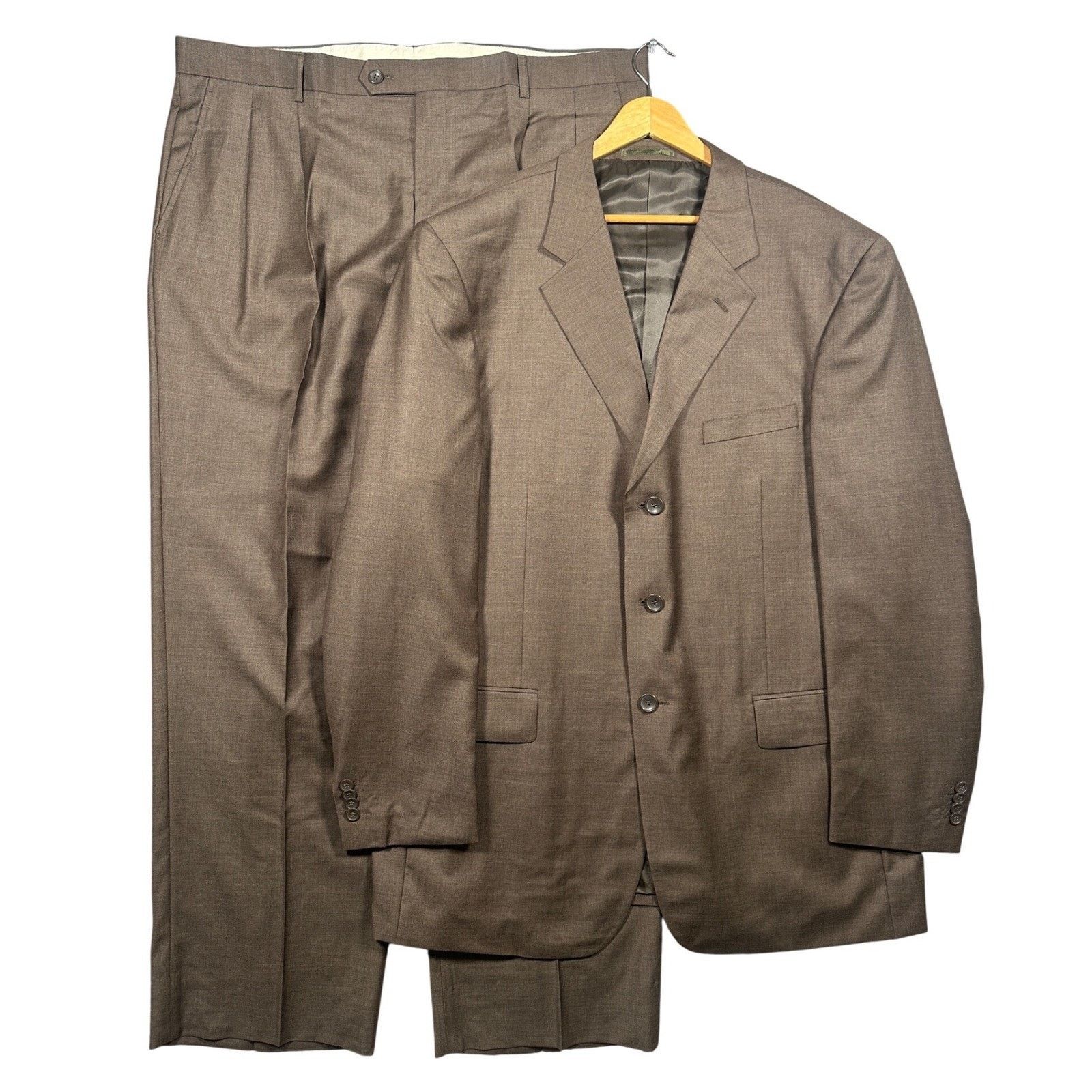 Other Rossellini Suit Mens 48L Brown 100% Virgin Wool Pleated Size 48L - 1 Thumbnail