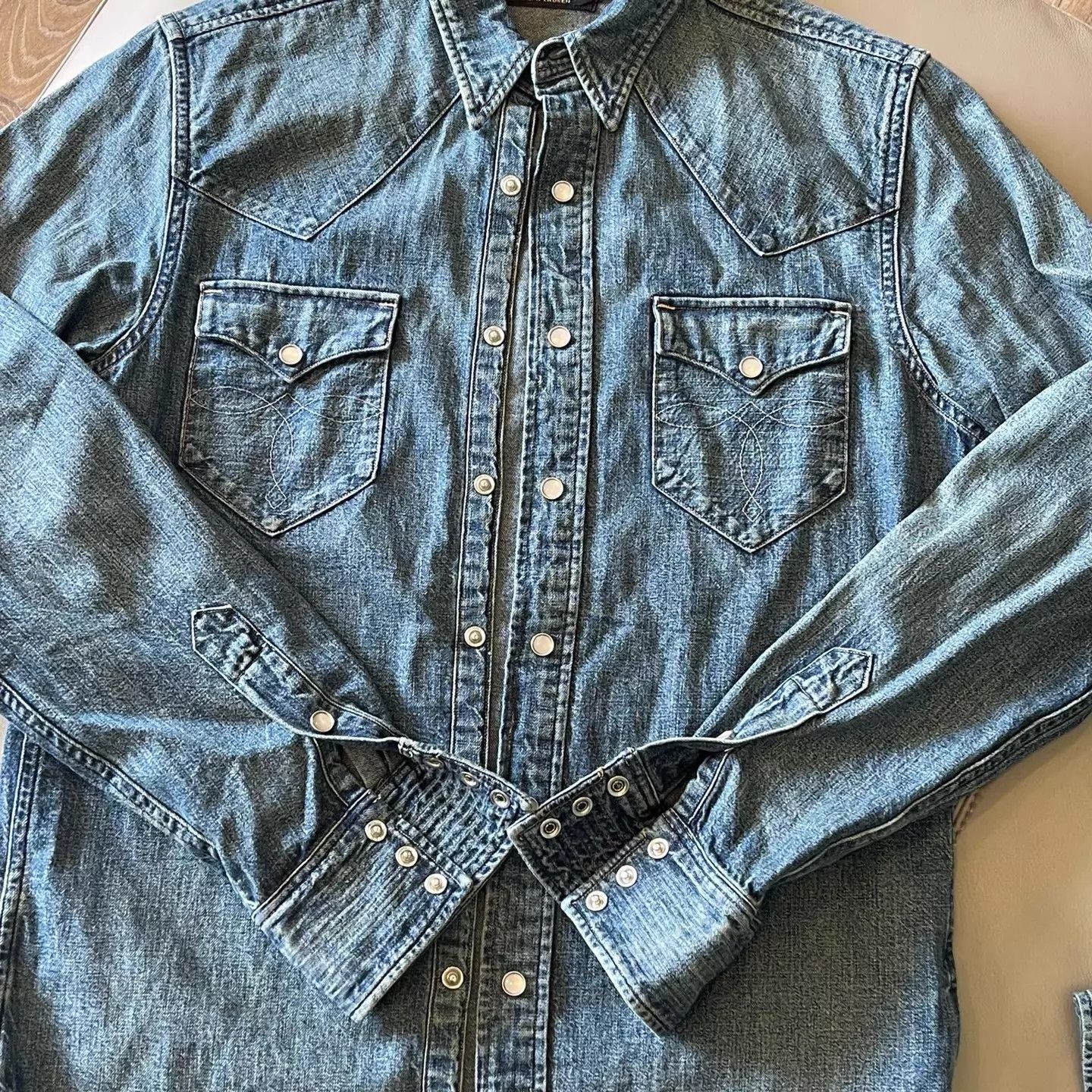 RRL Ralph Lauren RRL Thick Denim Shirt Nat Wash Bull Silver Snap S Size US S / EU 44-46 / 1 - 1 Thumbnail