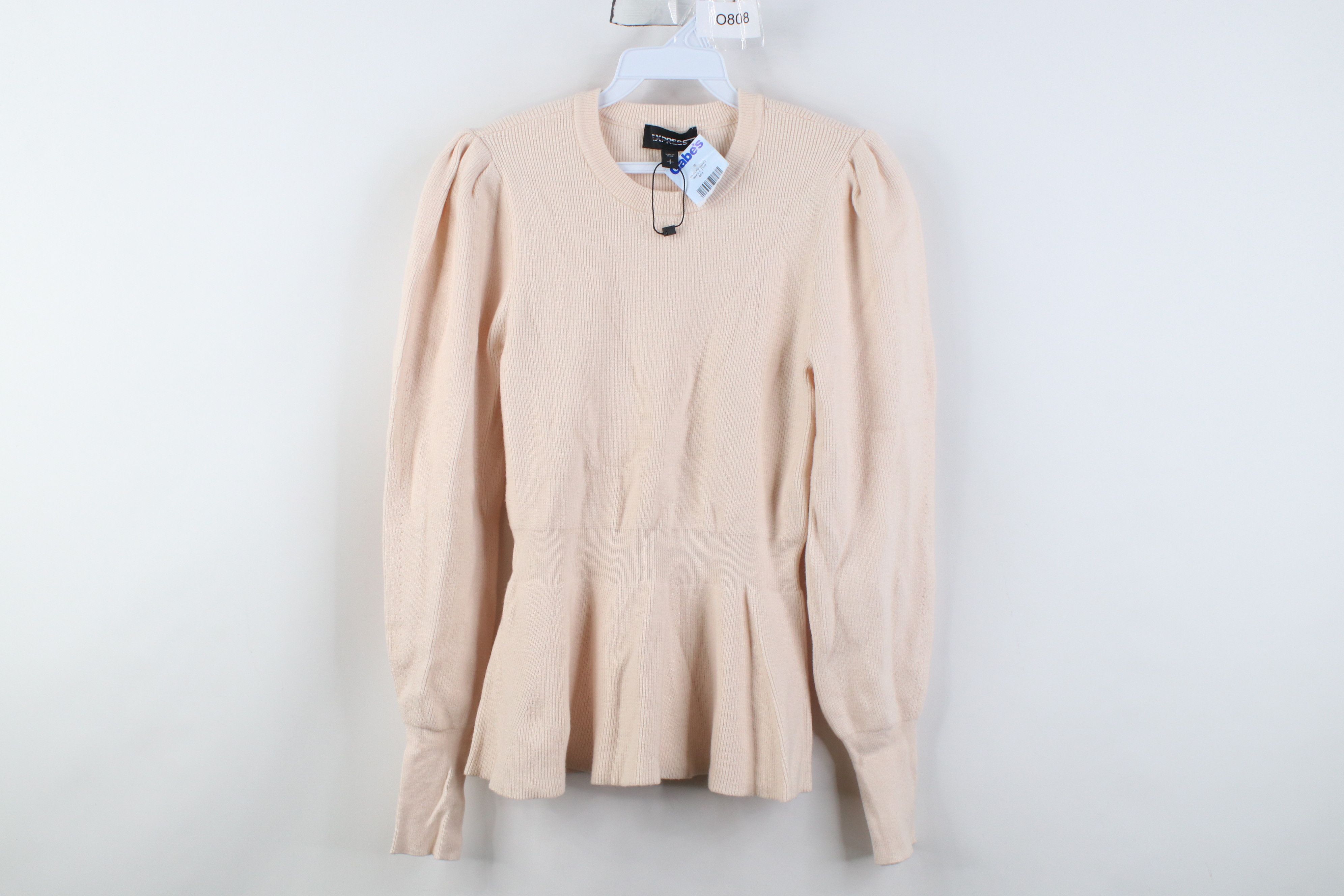Express New Express Sleeve Ribbed Knit Ruffled Sweater Light Pink Size S / US 4 / IT 40 - 1 Thumbnail