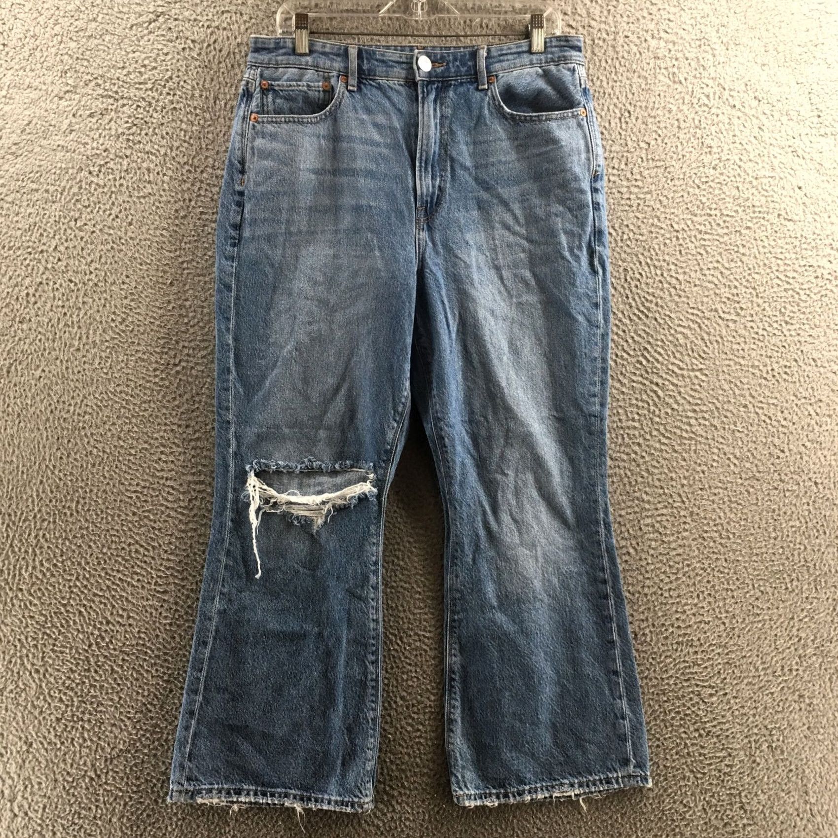 American Eagle Outfitters American Eagle Jeans Womens 14 Short Straight Blue Denim Zip Fly Distressed 90s Size 36" / US 14 / IT 50 - 2 Thumbnail