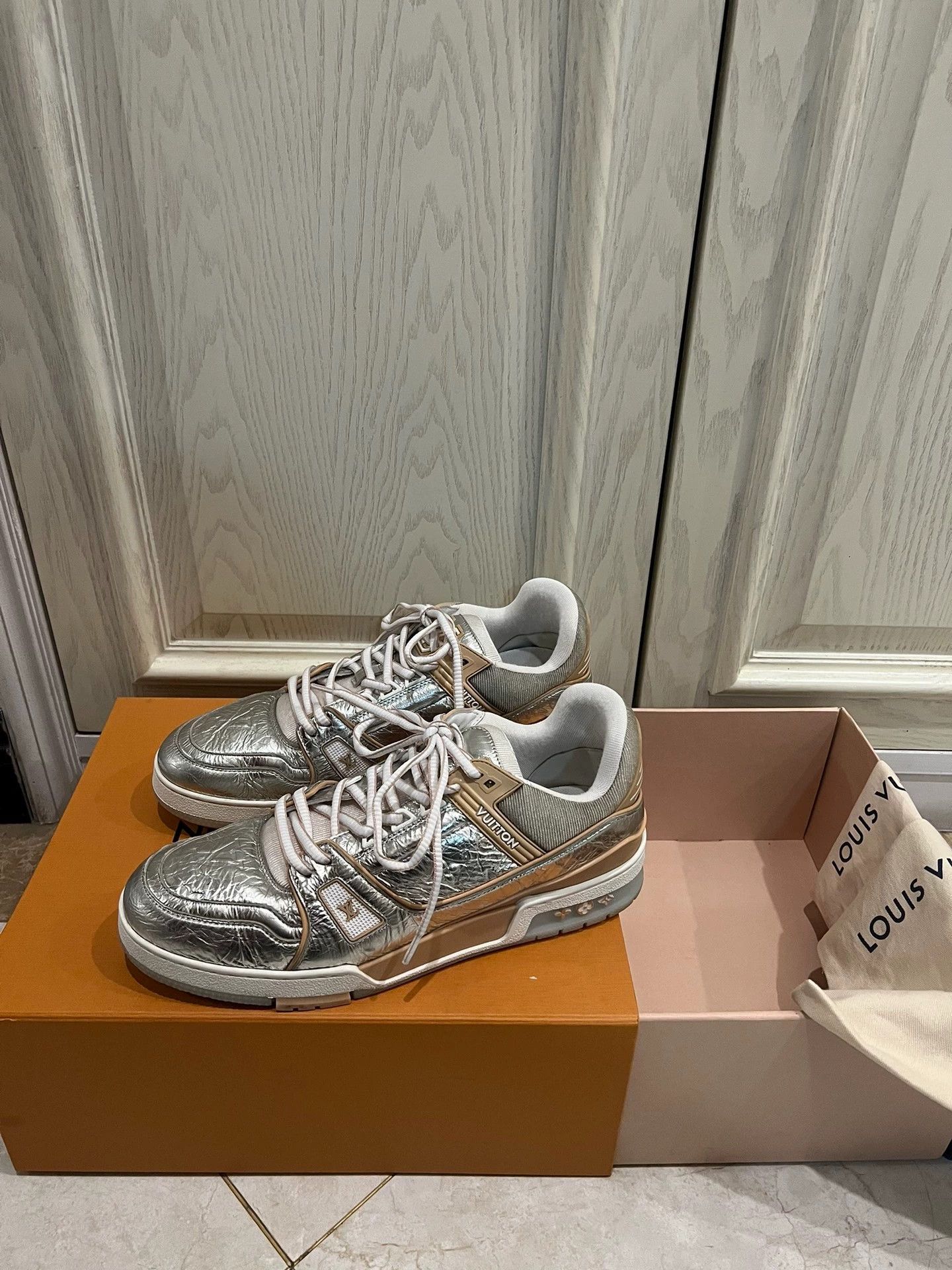 Louis Vuitton Silver Trainer Sneakers Size 9