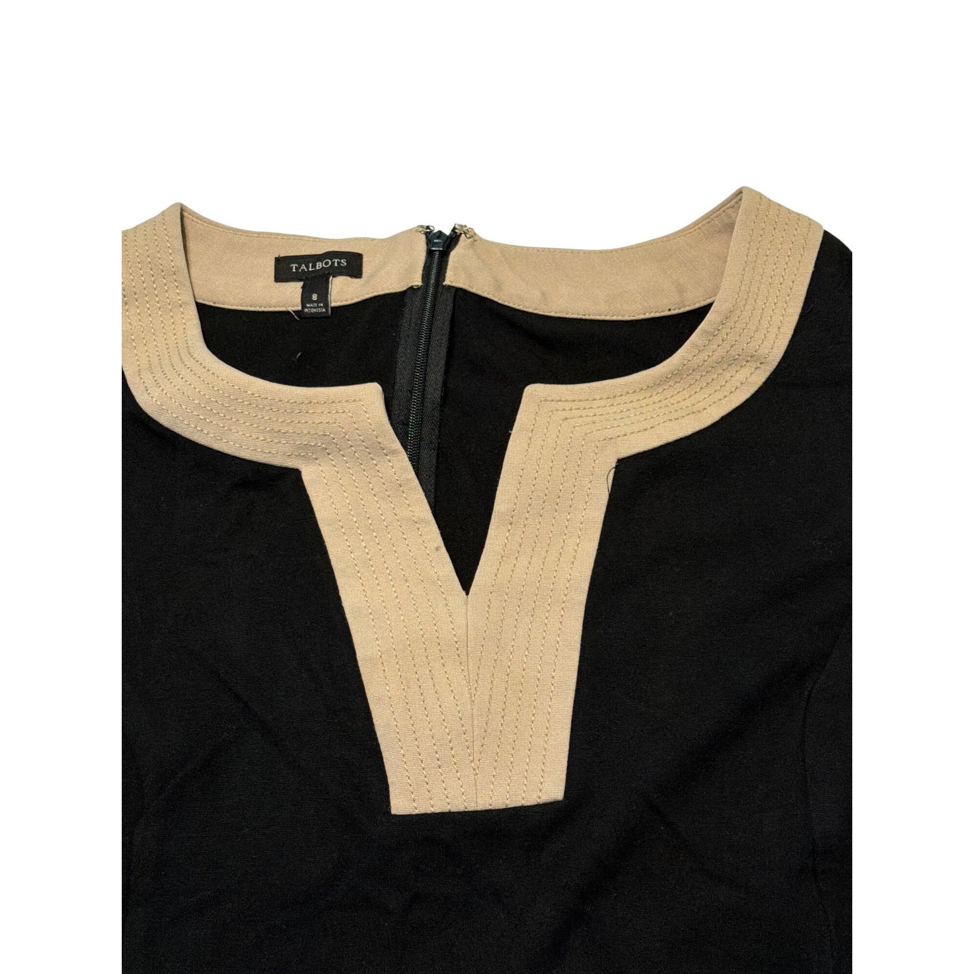 Talbots Talbots Ponte Knit Sheath Dress Colorblock Black Tan V Neck Size M / US 6-8 / IT 42-44 - 3 Thumbnail