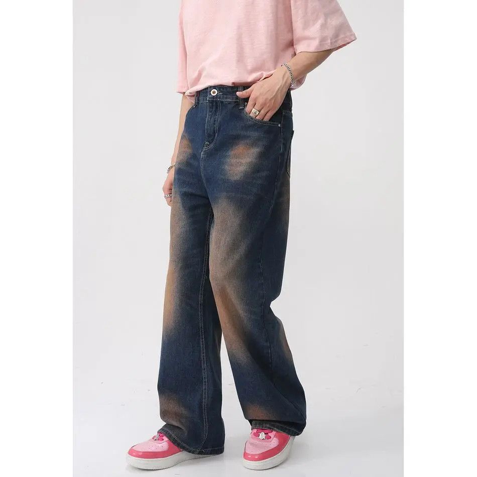 Japanese Brand Retro loose straight leg wide leg tie dye jeans Size US 32 / EU 48 - 4 Thumbnail