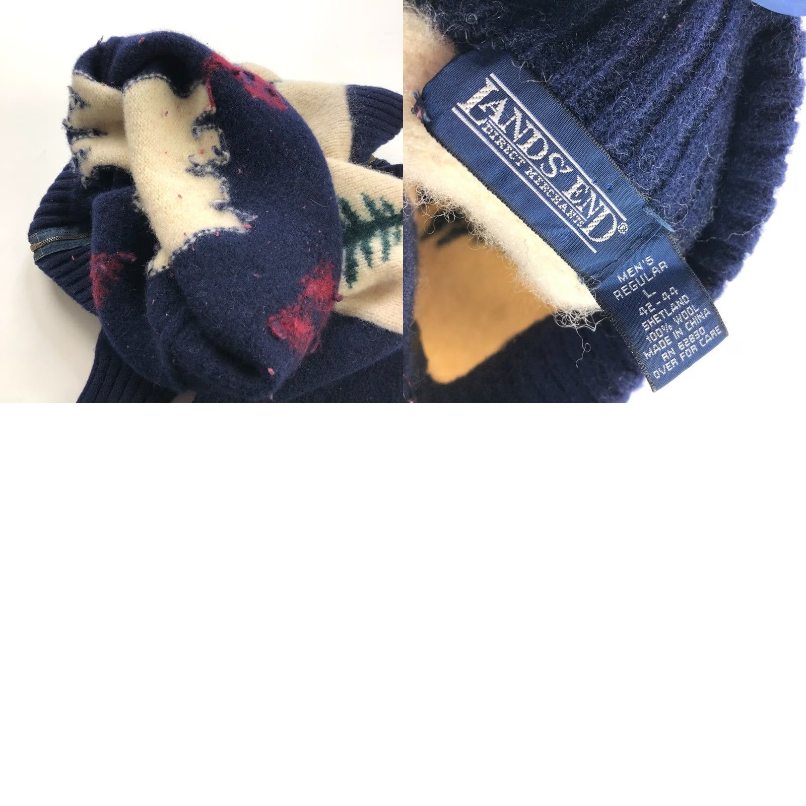 Lands' End Lands' End LG Shetland Wool Holiday Christmas Mens Zip Mock Neck Sweater SHRUNK Size US L / EU 52-54 / 3 - 8 Thumbnail