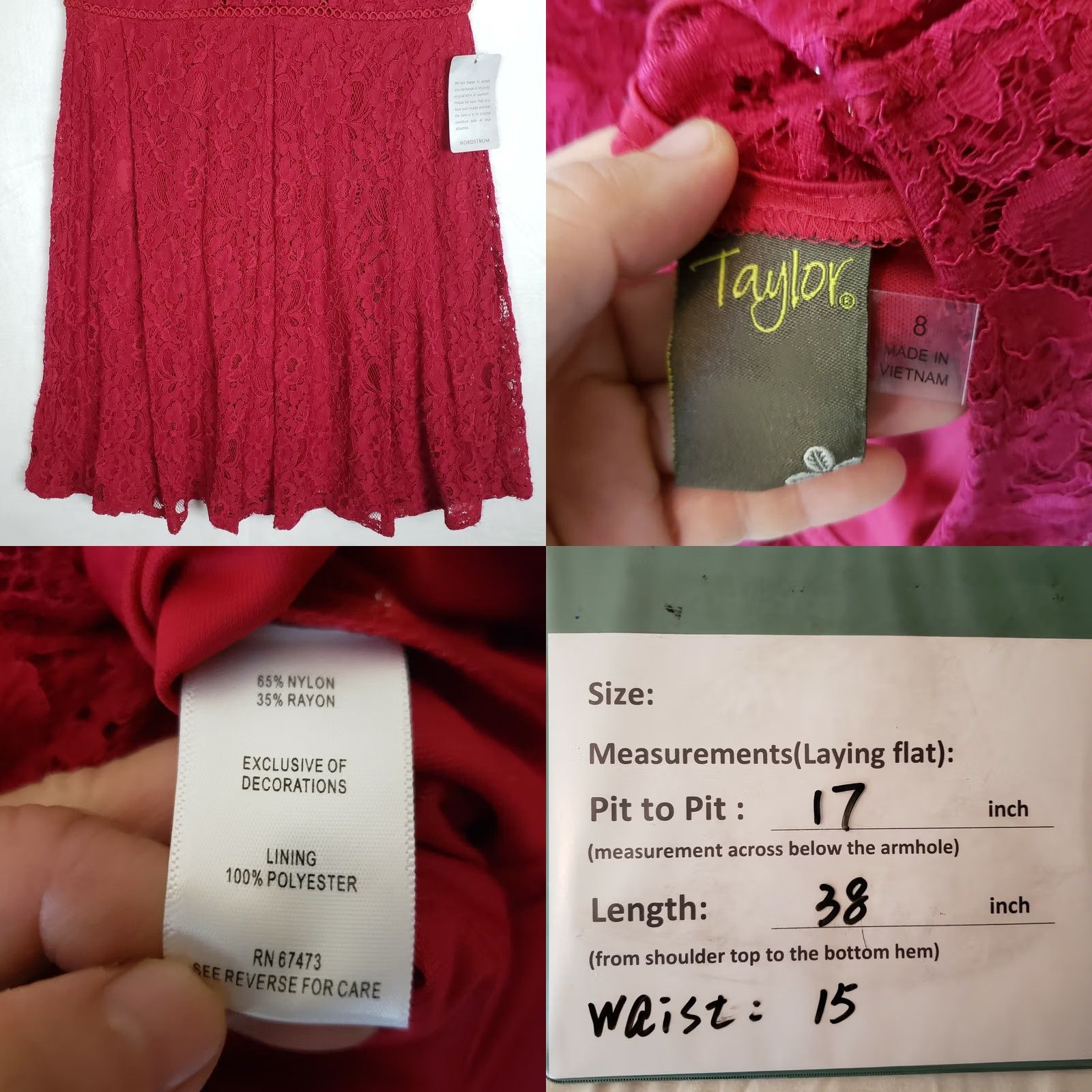 Vintage Taylor Women's Red Floral Sleeveless Lace Dress Size 8 NEW Size M / US 6-8 / IT 42-44 - 8 Thumbnail