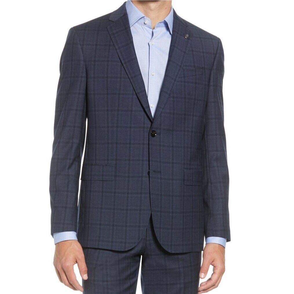 Ted Baker Jay Trim Fit Windowpane Stretch Wool Suit Inseam 29" $848 Size 44R - 7 Thumbnail