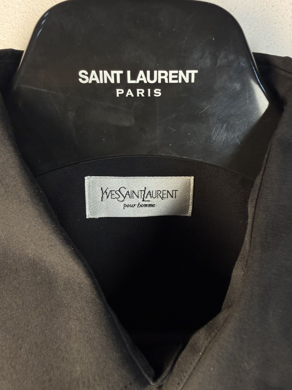 Black YSL Shirt Dress Collar Logo Yves Saint Laurent