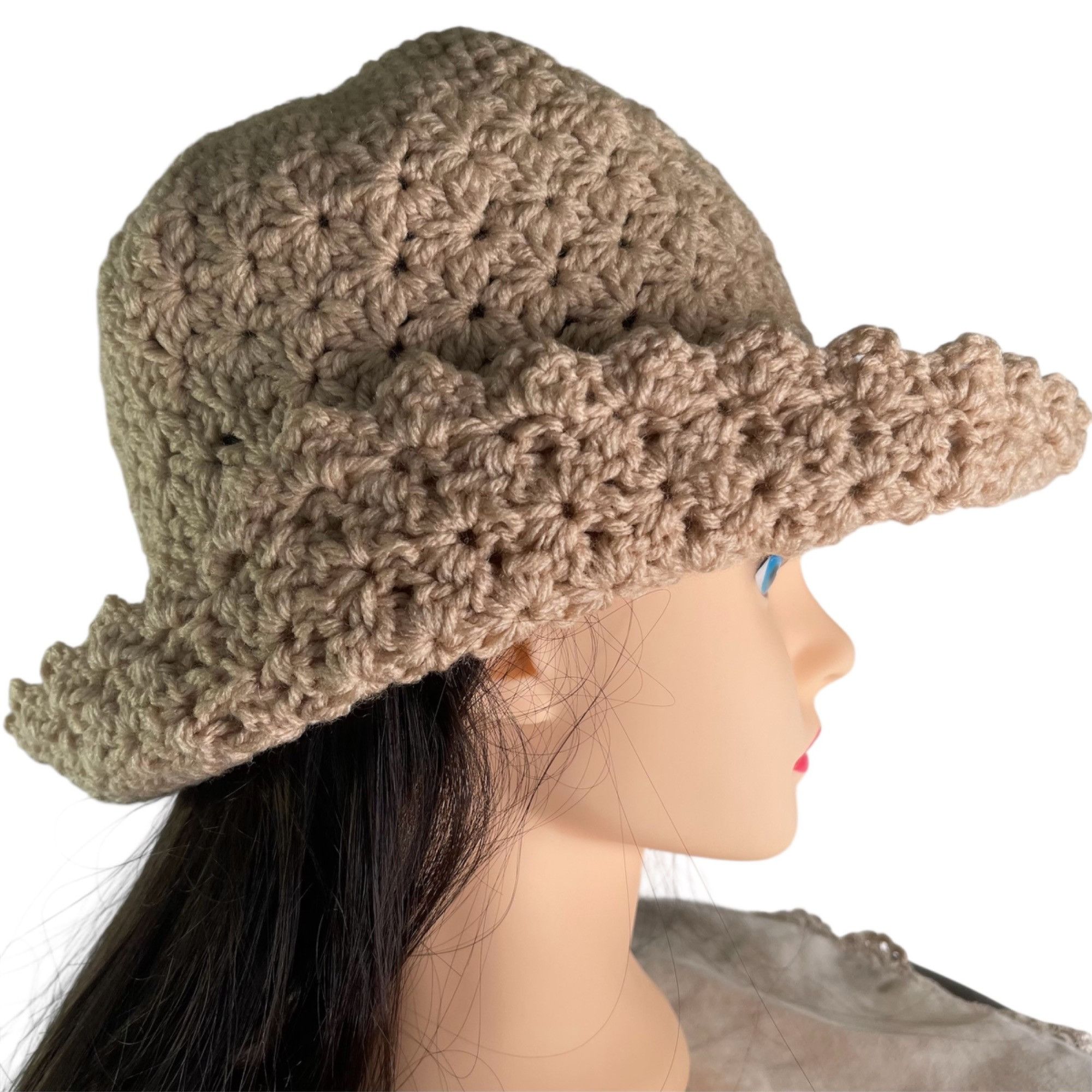Handmade Crochet Cloche Bucket Hat Retro Style Tan / Beige Handmade A Size ONE SIZE - 6 Thumbnail