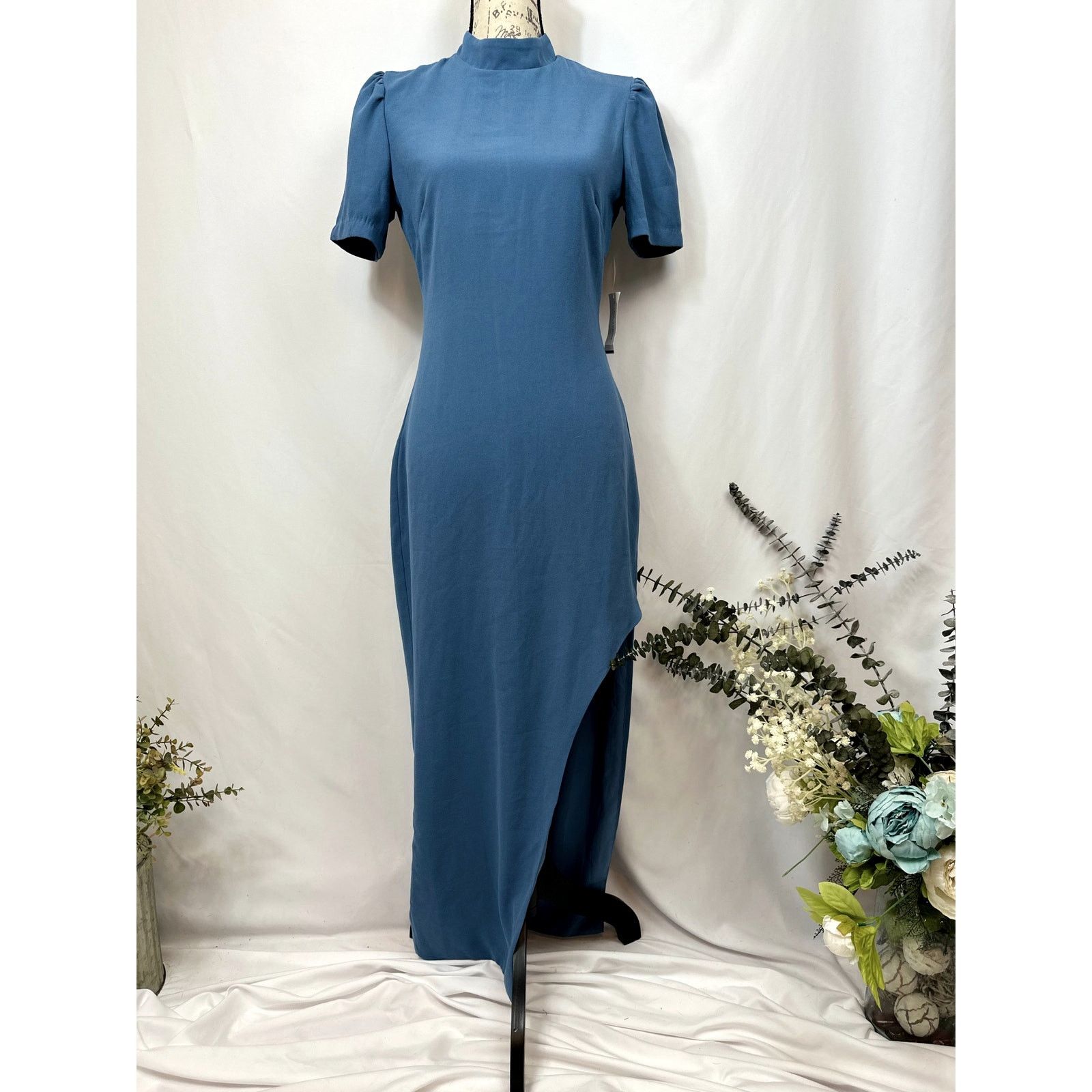 sister party blue dress Ibkul womens Mini Check Mock Neck Dress, s, Blue main image 0