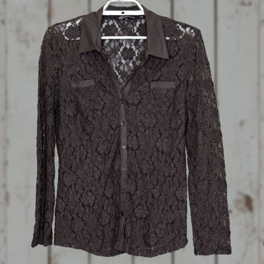 CHOCOOLATE ZoZo Button Front Lace Top Womens Medium Chocolate Brown Y2K Whimsigoth Fairy Size M / US 6-8 / IT 42-44 - 1 Thumbnail