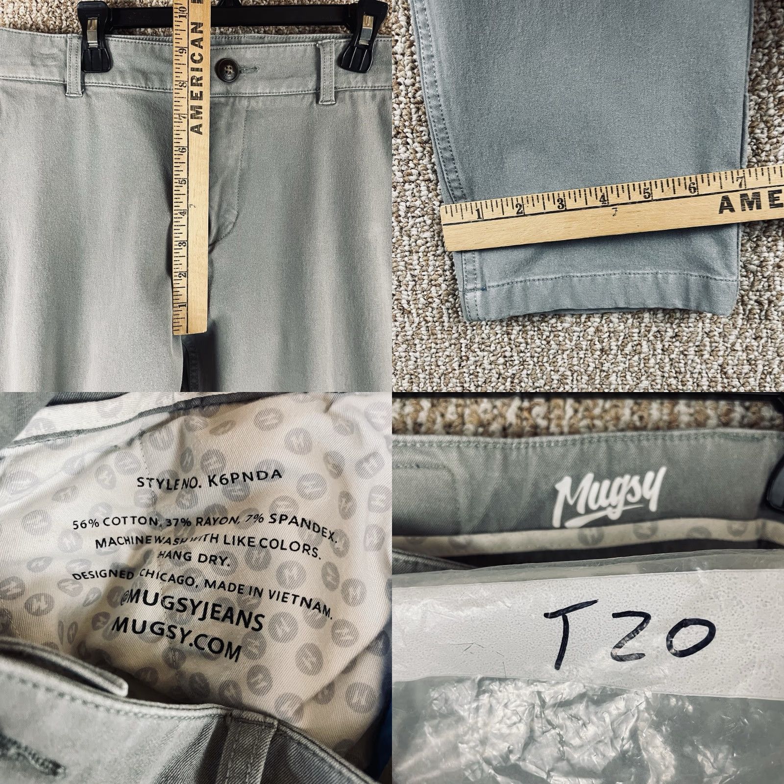 Vintage Mugsy Jeans Men 33x32 Gray Damon’s Stretch Chino Preppy Straight Classic Comfort Zip Inseam 30 in Regular Cotton Blend Fall Spring Summer Winter Men Size US 33 - 9 Thumbnail
