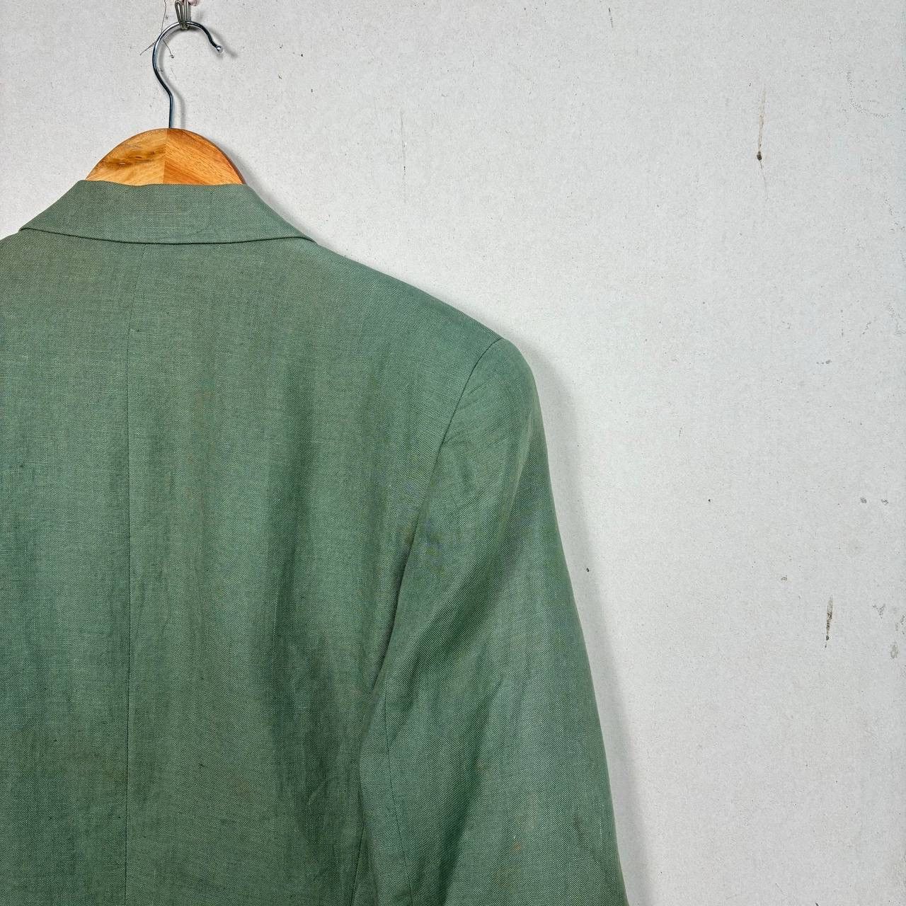 Thierry Mugler Vintage Thierry Mugler Paris Green 100% Linen Blazer 165A4 Size 36R - 5 Thumbnail