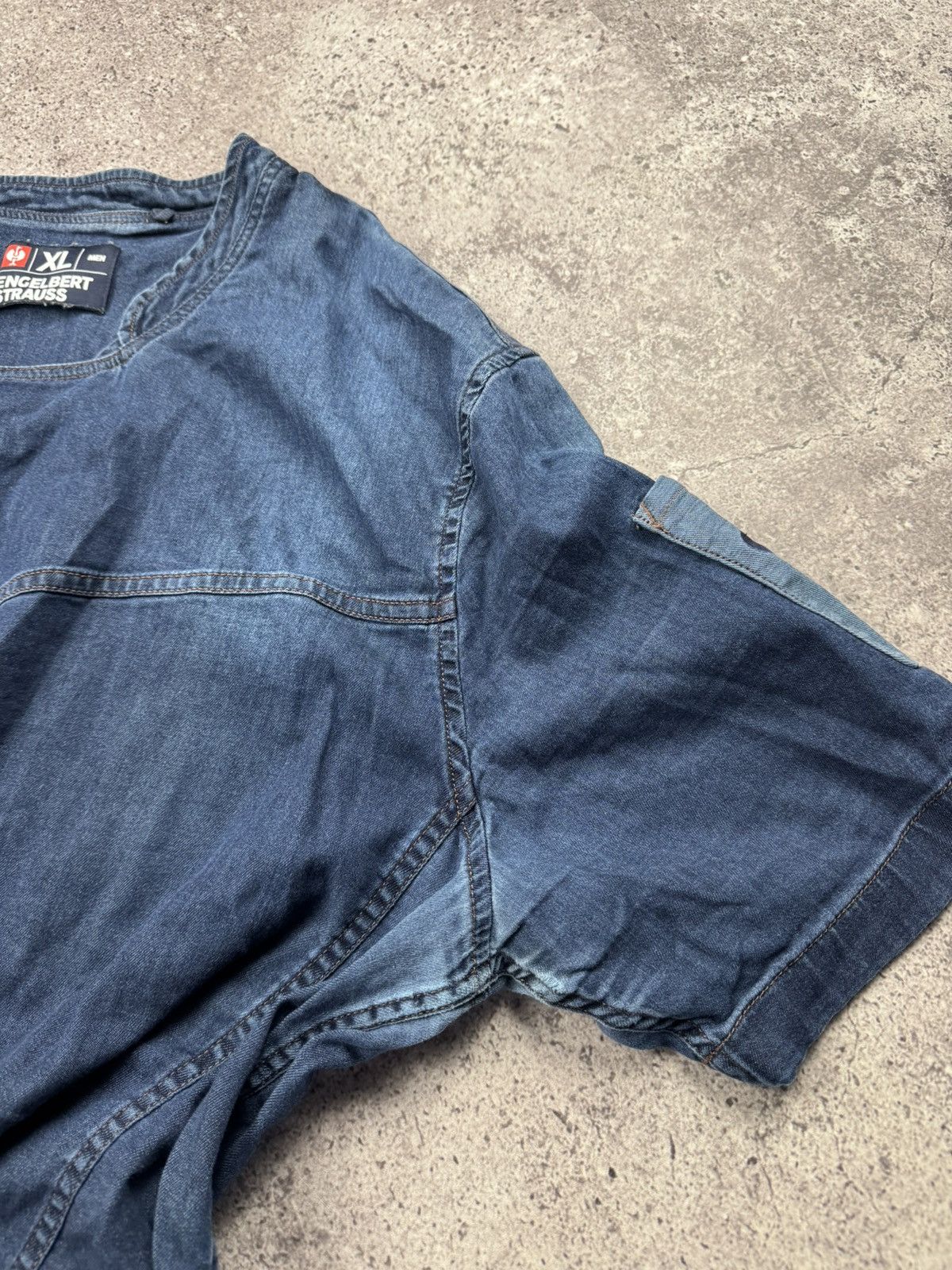 Garment Reproduction of Workers Vintage Engelbert Strauss Denim Workwear Shirt Distressed Size US XL / EU 56 / 4 - 7 Thumbnail