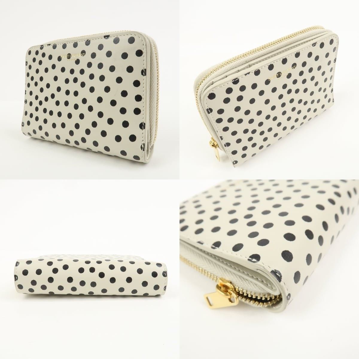 Saint Laurent Paris Saint Laurent Dot Print Zippy Compact Wallet Calfskin Cream Size ONE SIZE - 3 Thumbnail