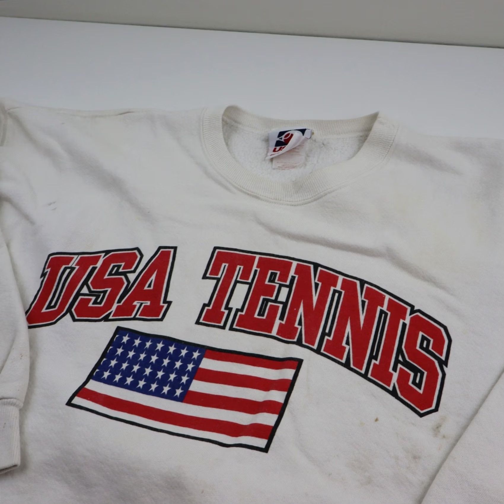 Vintage VINTAGE USTA Sweatshirt XL White USA Tennis Grunge Crewneck 90s Graphic Print Long Sleeve Pullover Men’s Regular Fit Size US XL / EU 56 / 4 - 4 Thumbnail