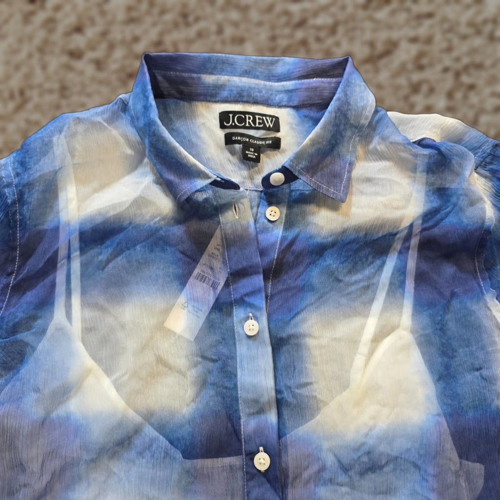 J.Crew J.CREW Blouse Shirt Womens Size 10 Tall Blue Plaid Sheer Garcon Classic Fit Button Casual Size L / US 10 / IT 46 - 1 Thumbnail