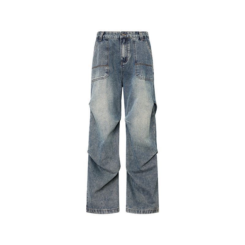 Vintage Men's retro straight-leg wide-leg patchwork jeans Size US 32 / EU 48 - 4 Thumbnail