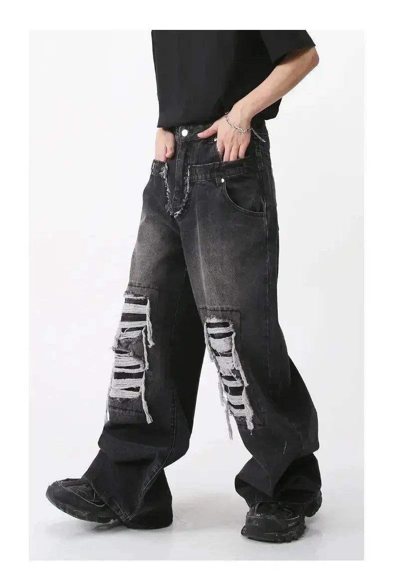 Japanese Brand Holey Baggy Retro Hip Hop Jeans Pants Y2k Casual Loose 90’s Size US 32 / EU 48 - 5 Thumbnail