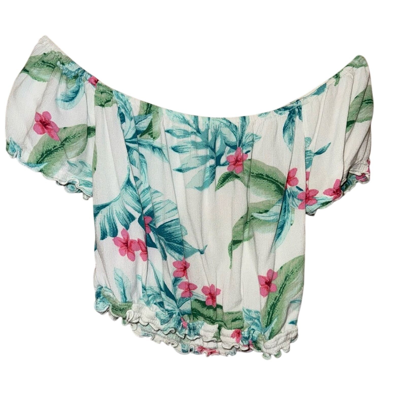 Hollister Hollister Floral Off-Shoulder Top - White and Green Size M Size M / US 6-8 / IT 42-44 - 1 Thumbnail
