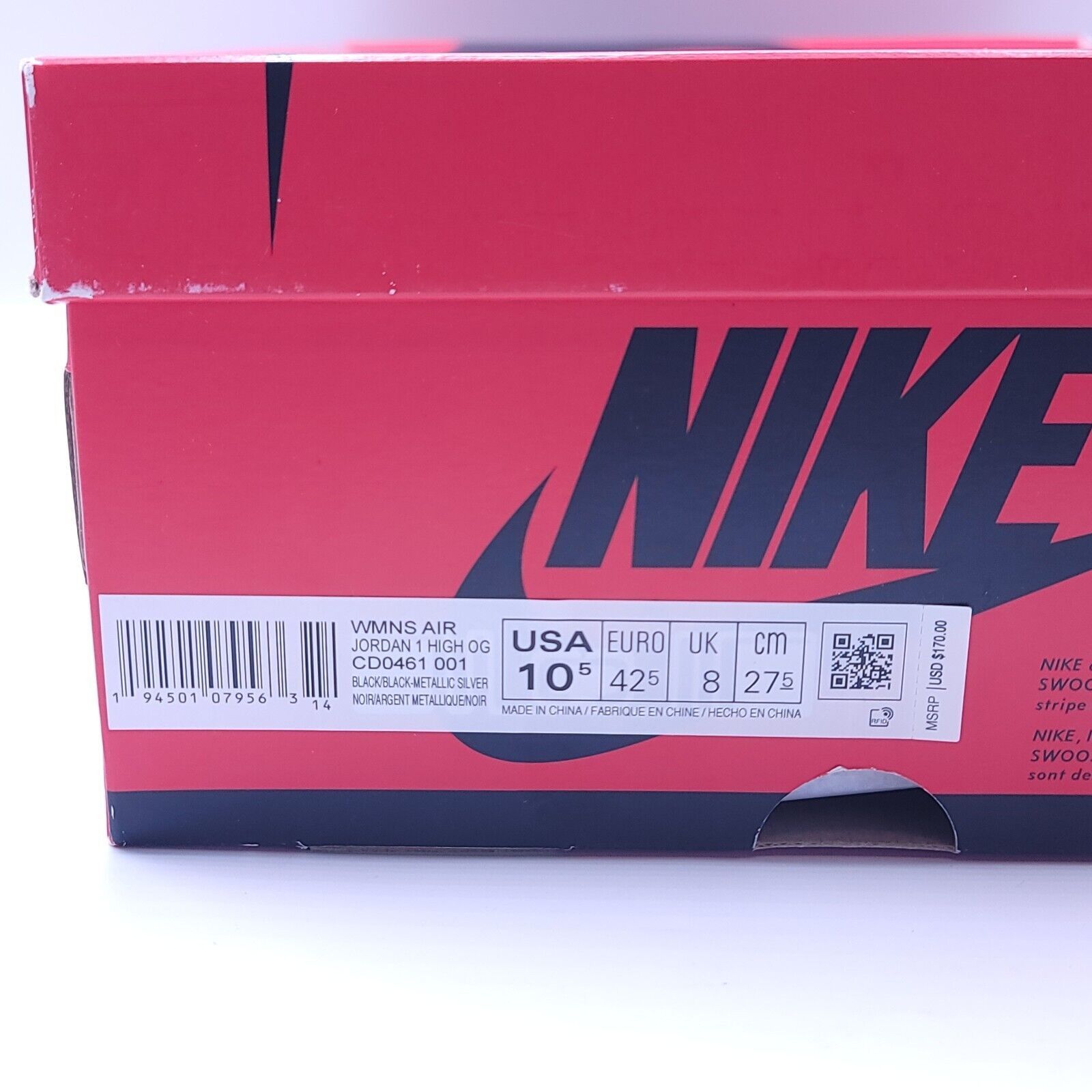 Nike Nike Air Jordan 1 High Shoe Womens Size 10.5 CD0461-001 Size US 10.5 / IT 40.5 - 10 Thumbnail