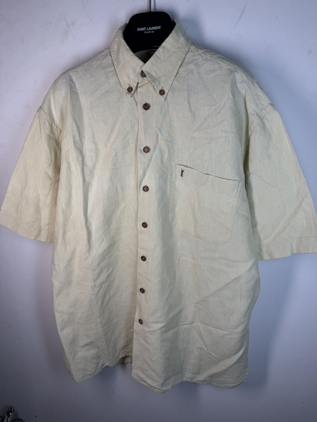 Yves Saint Laurent Linen 90s YSL Shirt Beige Lemon Summer Yves Saint Laurent Size US M / EU 48-50 / 2 - 16 Thumbnail
