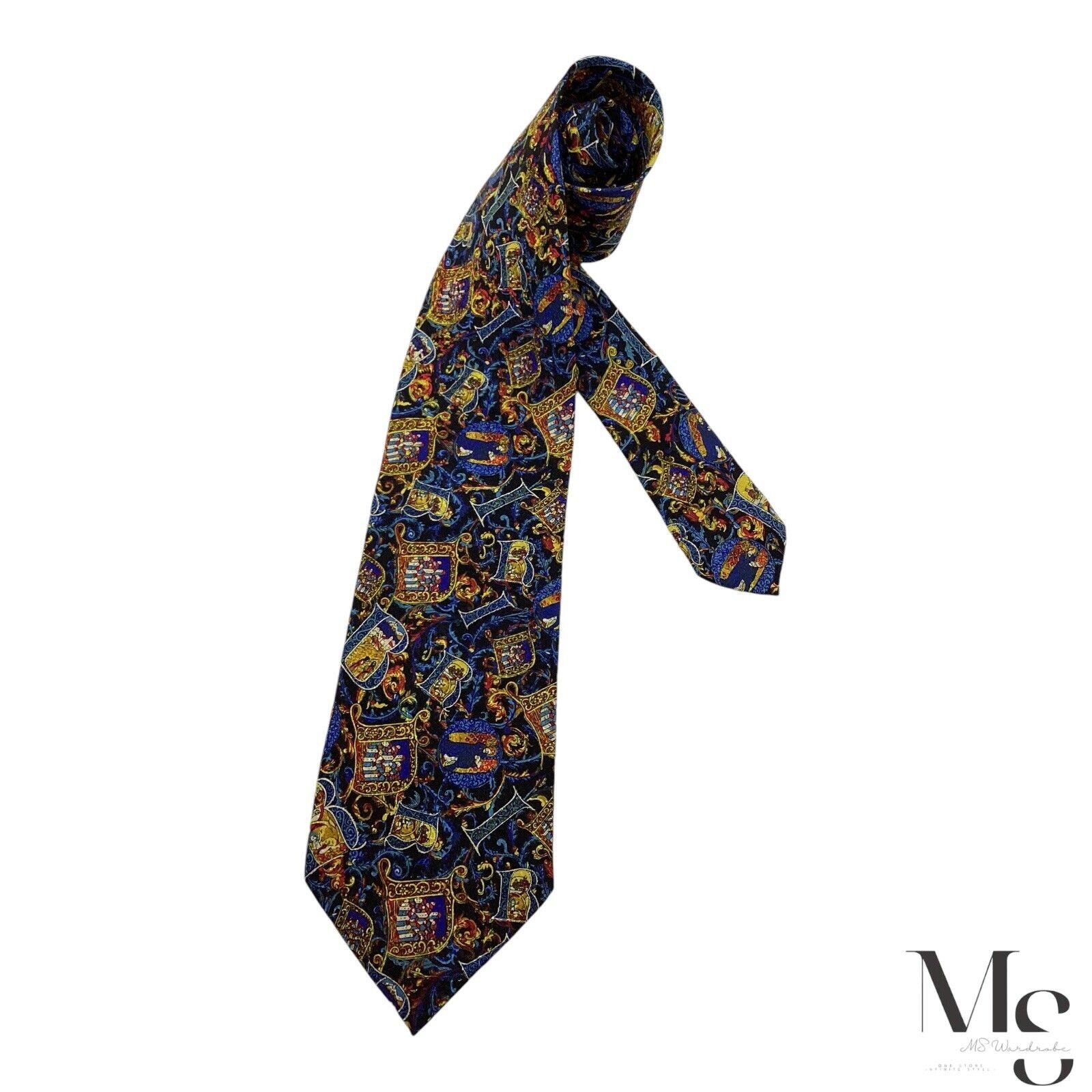 BRIONI Blue Medieval Monogrammed Print Silk Tie Made In Ital